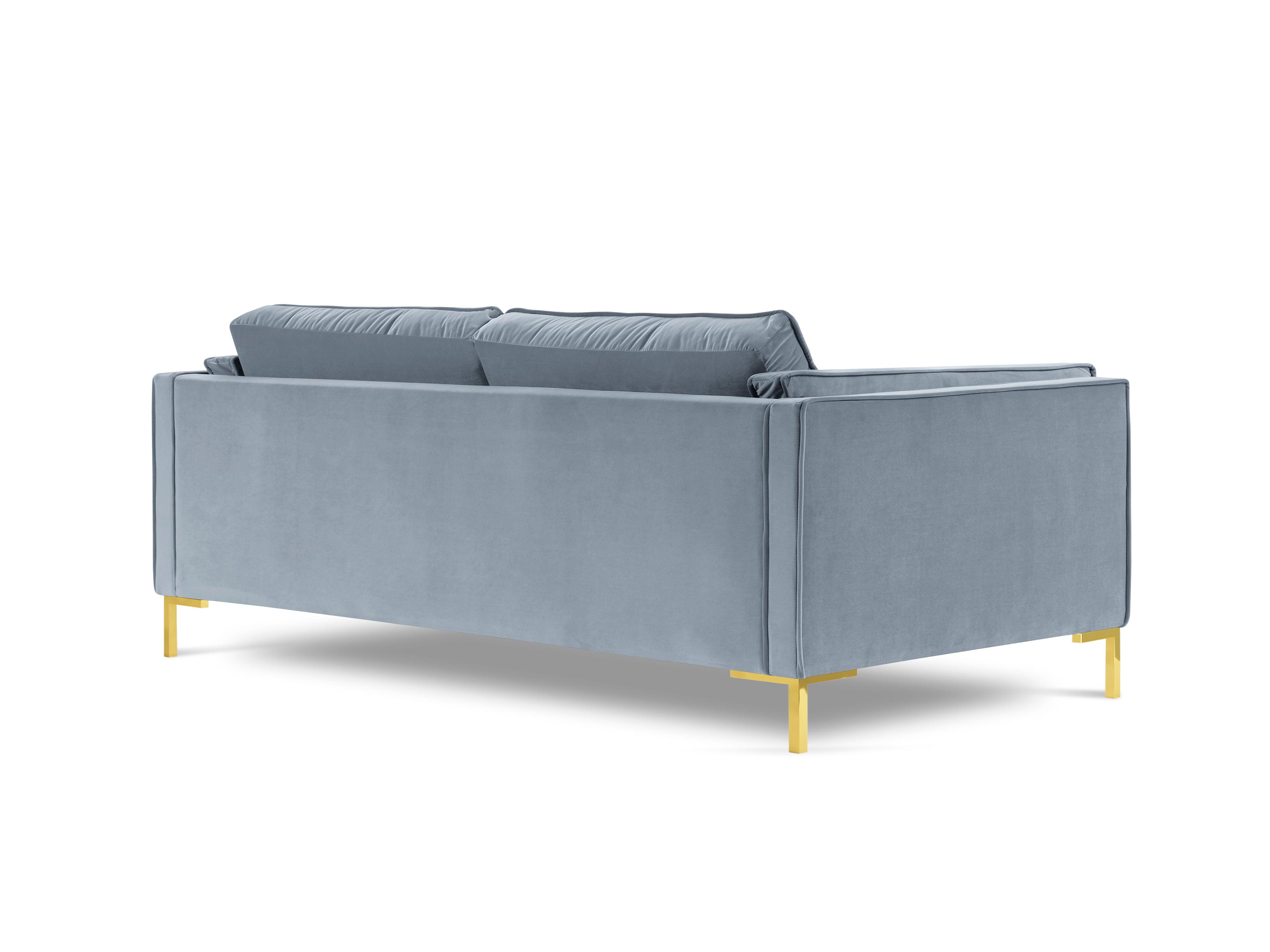 Sofa aksamitna 3-osobowa LUIS jasnoniebieski ze złotą podstawą Milo Casa Eye on Design