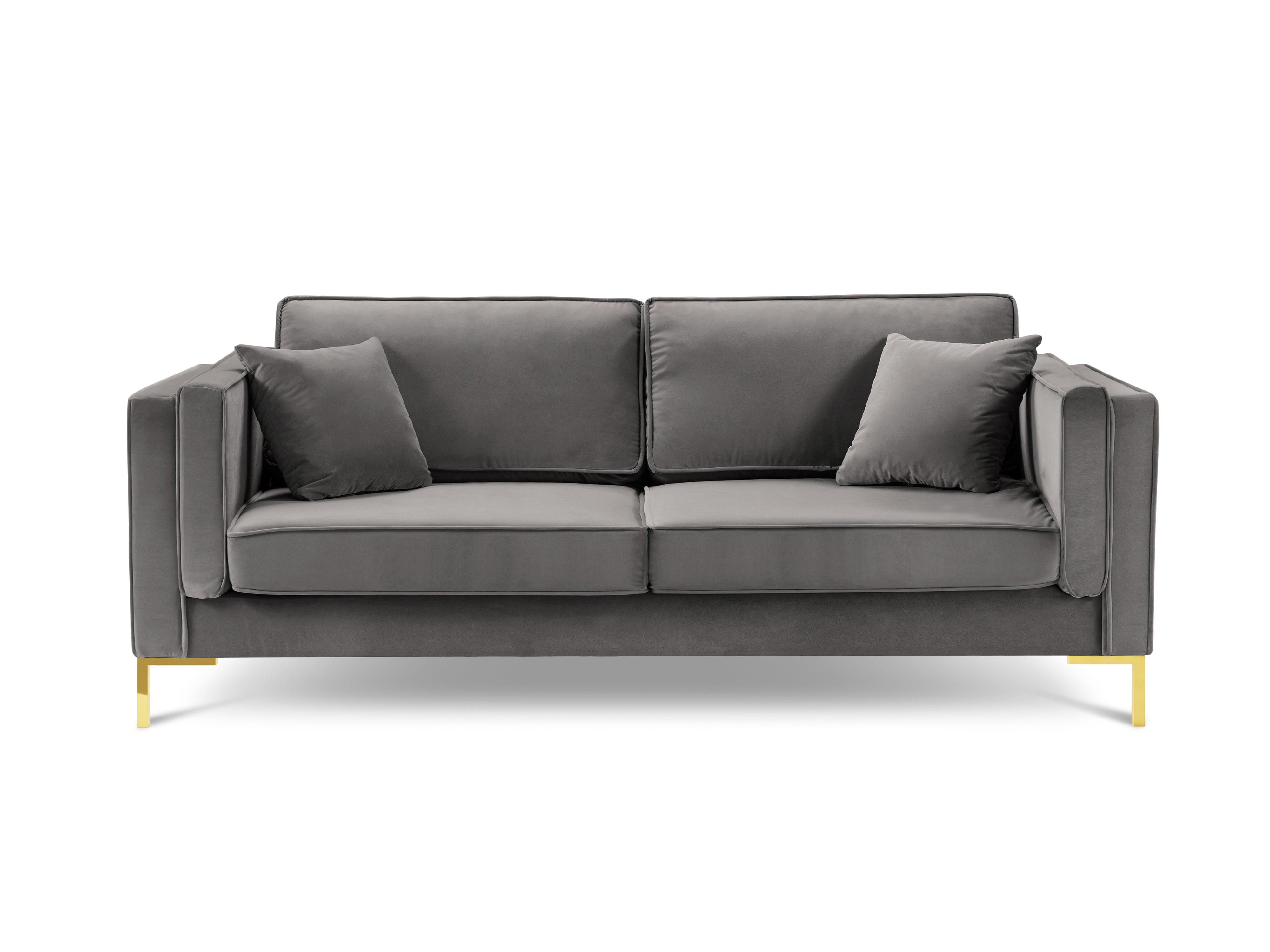 Sofa aksamitna 3-osobowa LUIS jasnoszary ze złotą podstawą Milo Casa Eye on Design