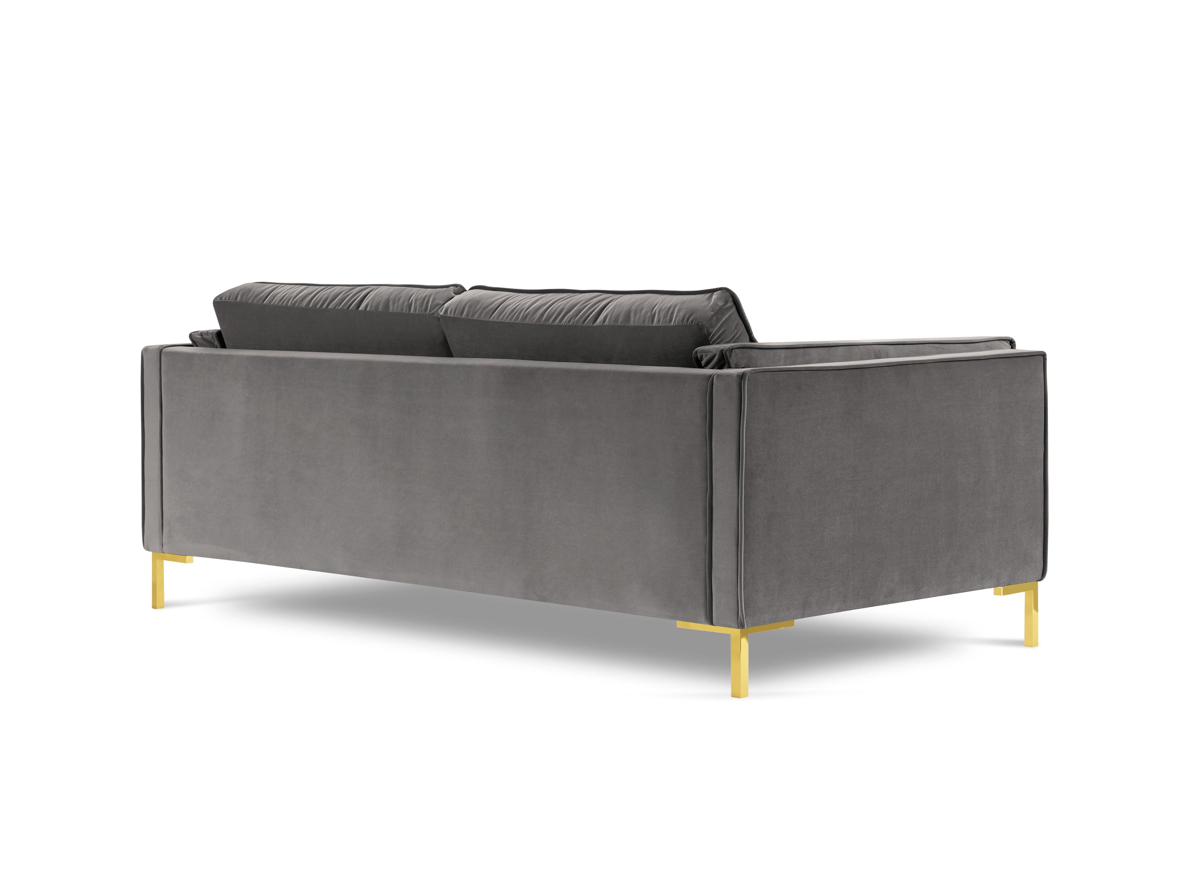 Sofa aksamitna 3-osobowa LUIS jasnoszary ze złotą podstawą Milo Casa Eye on Design