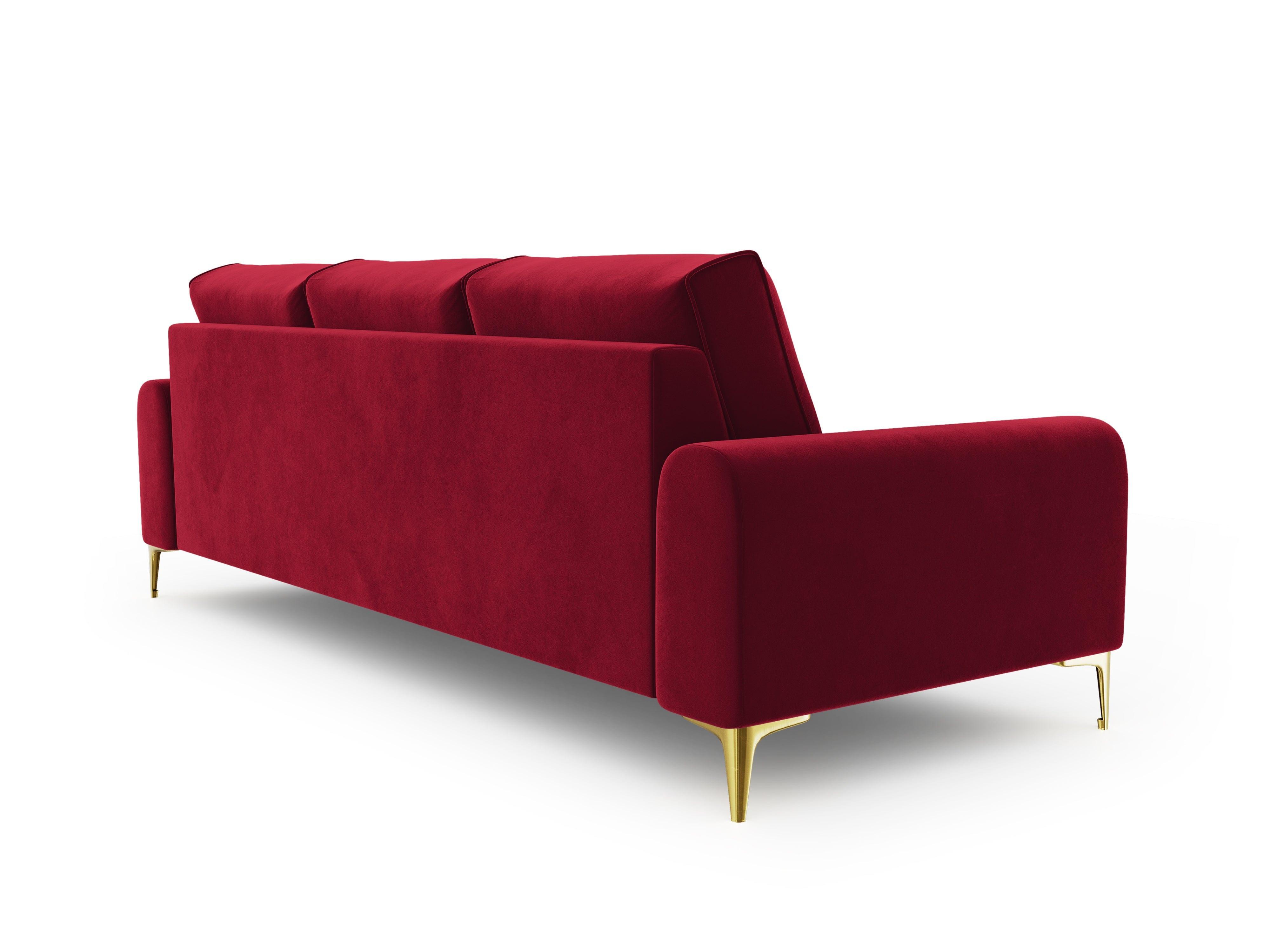 Sofa aksamitna 3-osobowa MADARA czerwony ze złotą podstawą Mazzini Sofas Eye on Design