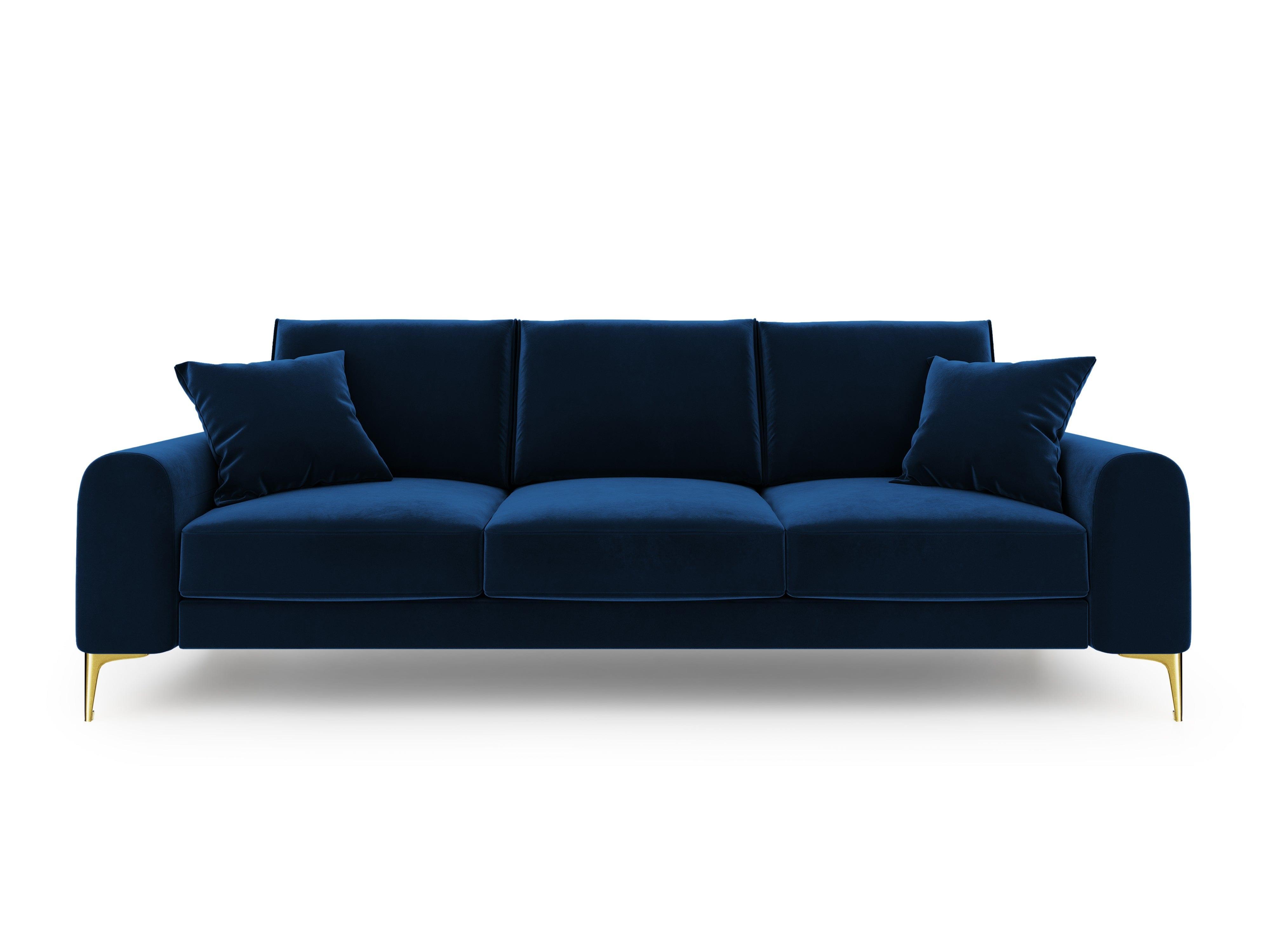 Sofa aksamitna 3-osobowa MADARA królewski niebieski ze złotą podstawą Mazzini Sofas Eye on Design