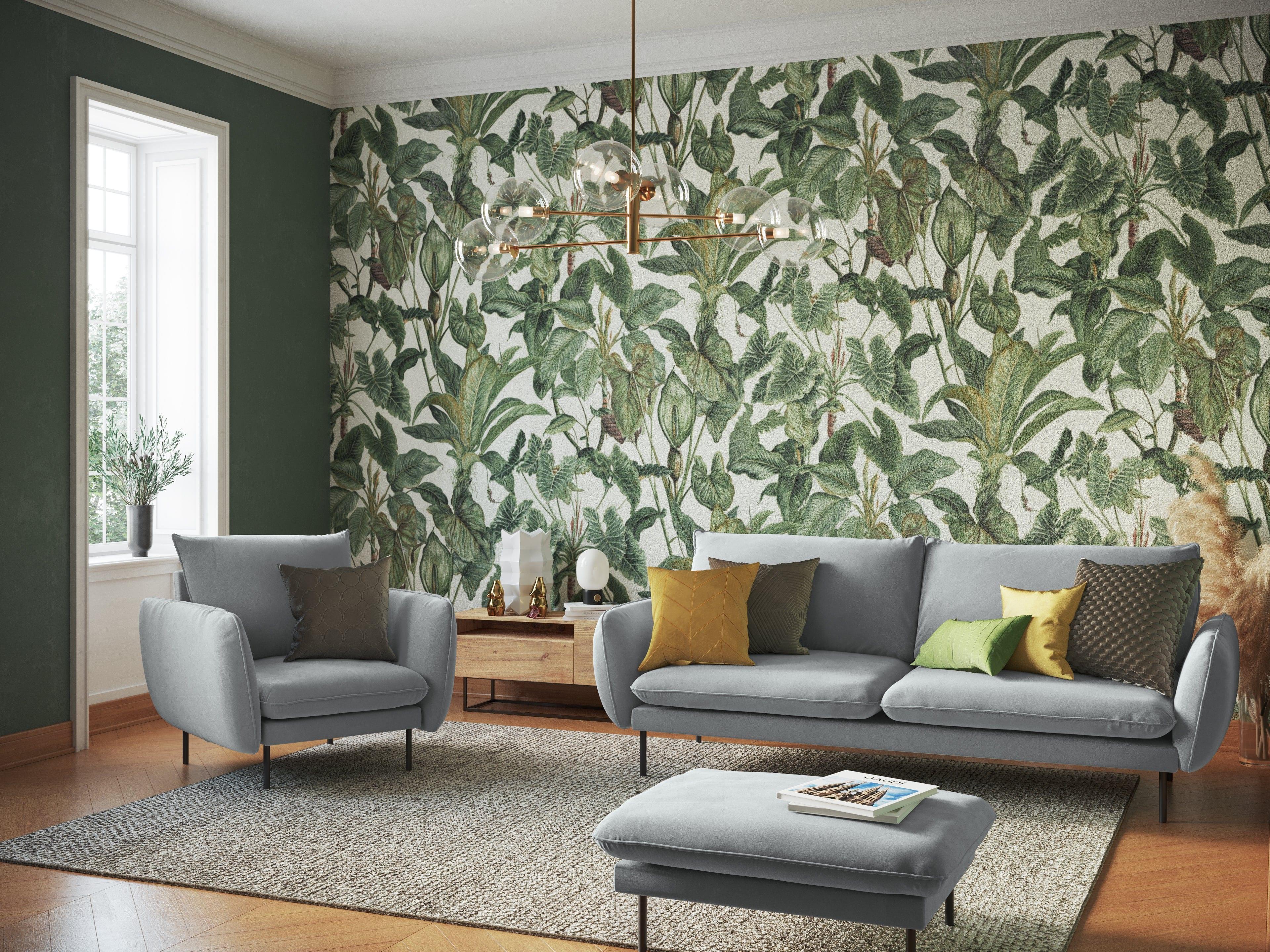 Sofa aksamitna 3-osobowa VIENNA jasnoszary z czarną podstawą Cosmopolitan Design Eye on Design