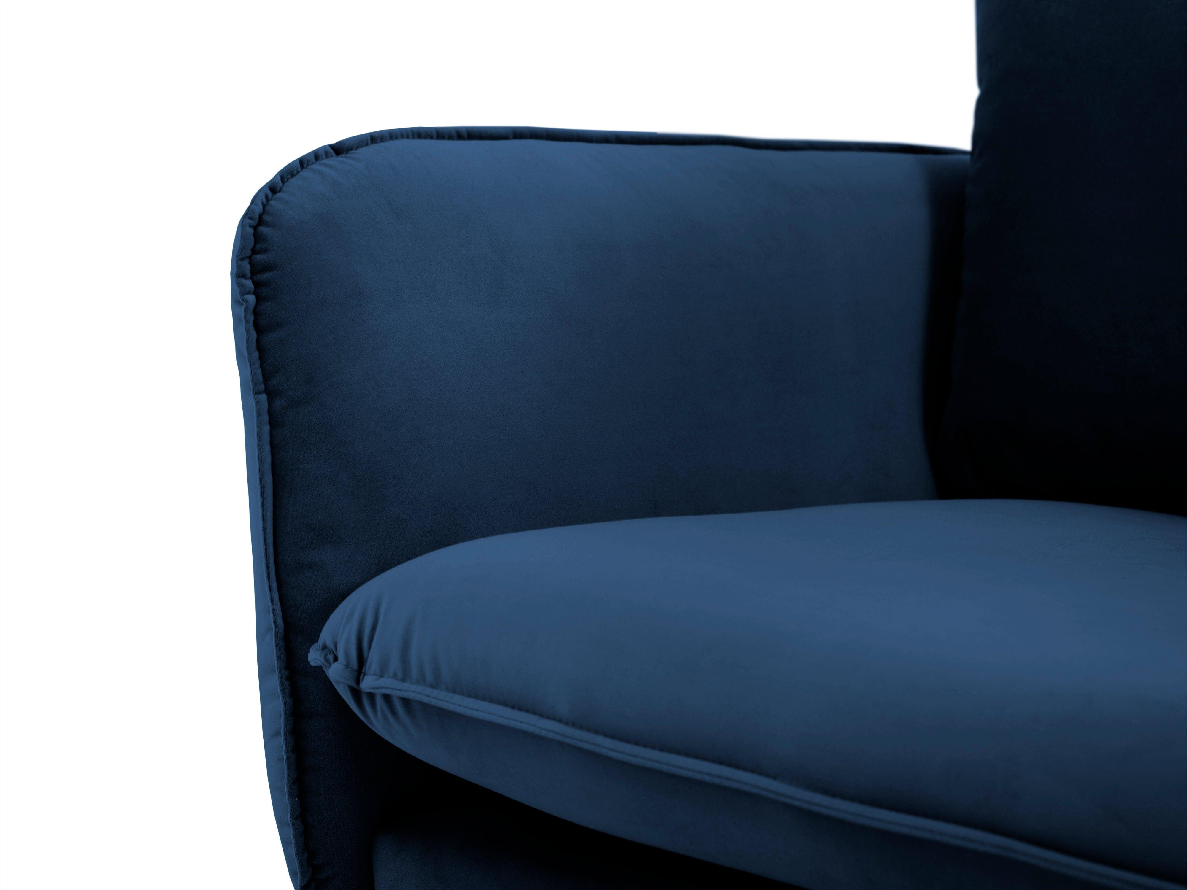 Sofa aksamitna 3-osobowa VIENNA niebieski ze złotą podstawą Cosmopolitan Design Eye on Design