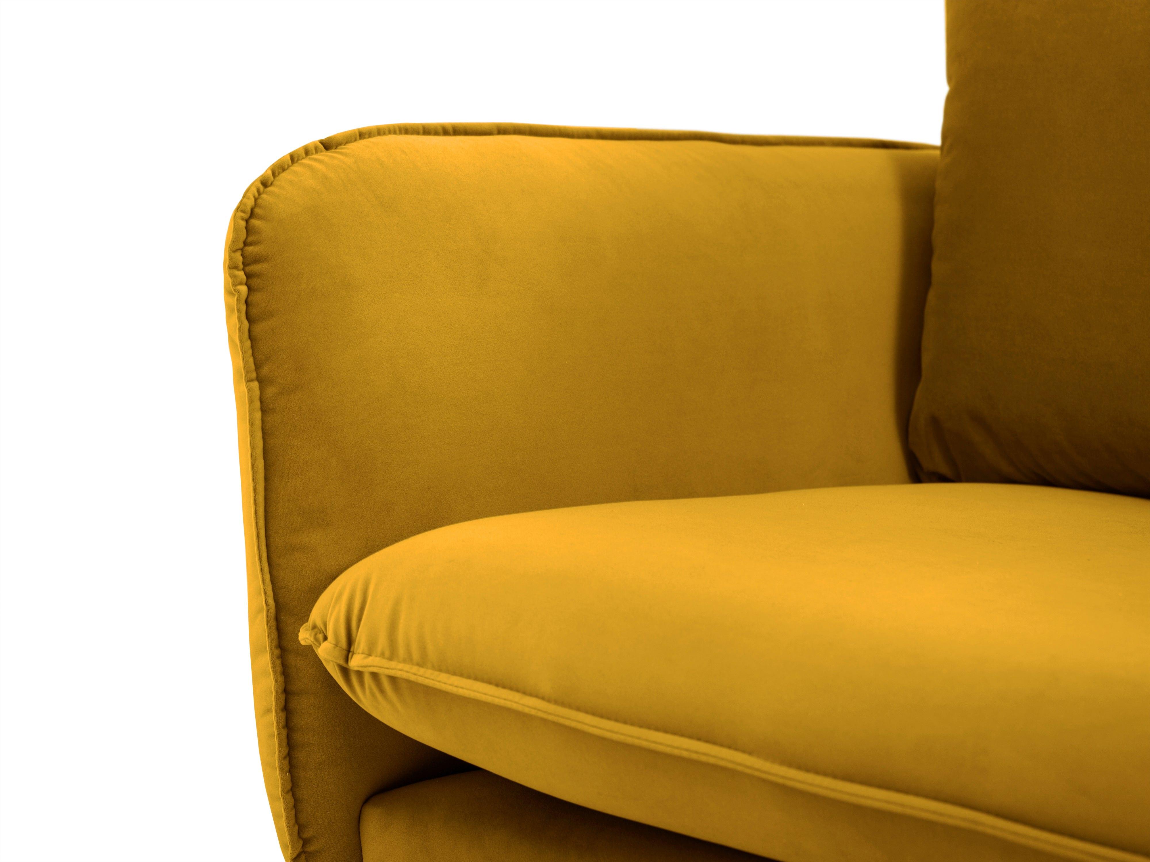 Sofa aksamitna 3-osobowa VIENNA żółty ze złotą podstawą Cosmopolitan Design Eye on Design