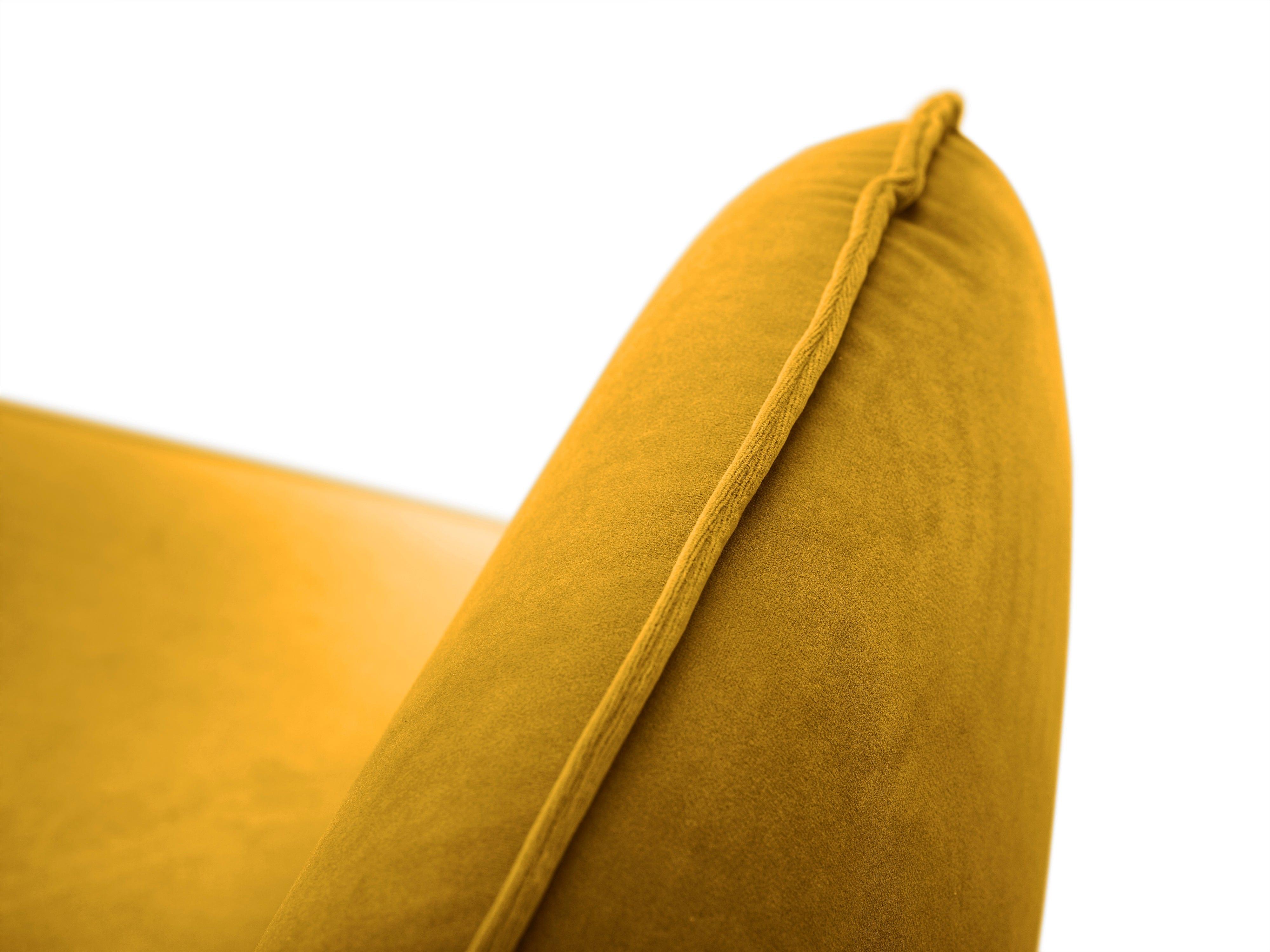 Sofa aksamitna 3-osobowa VIENNA żółty ze złotą podstawą Cosmopolitan Design Eye on Design