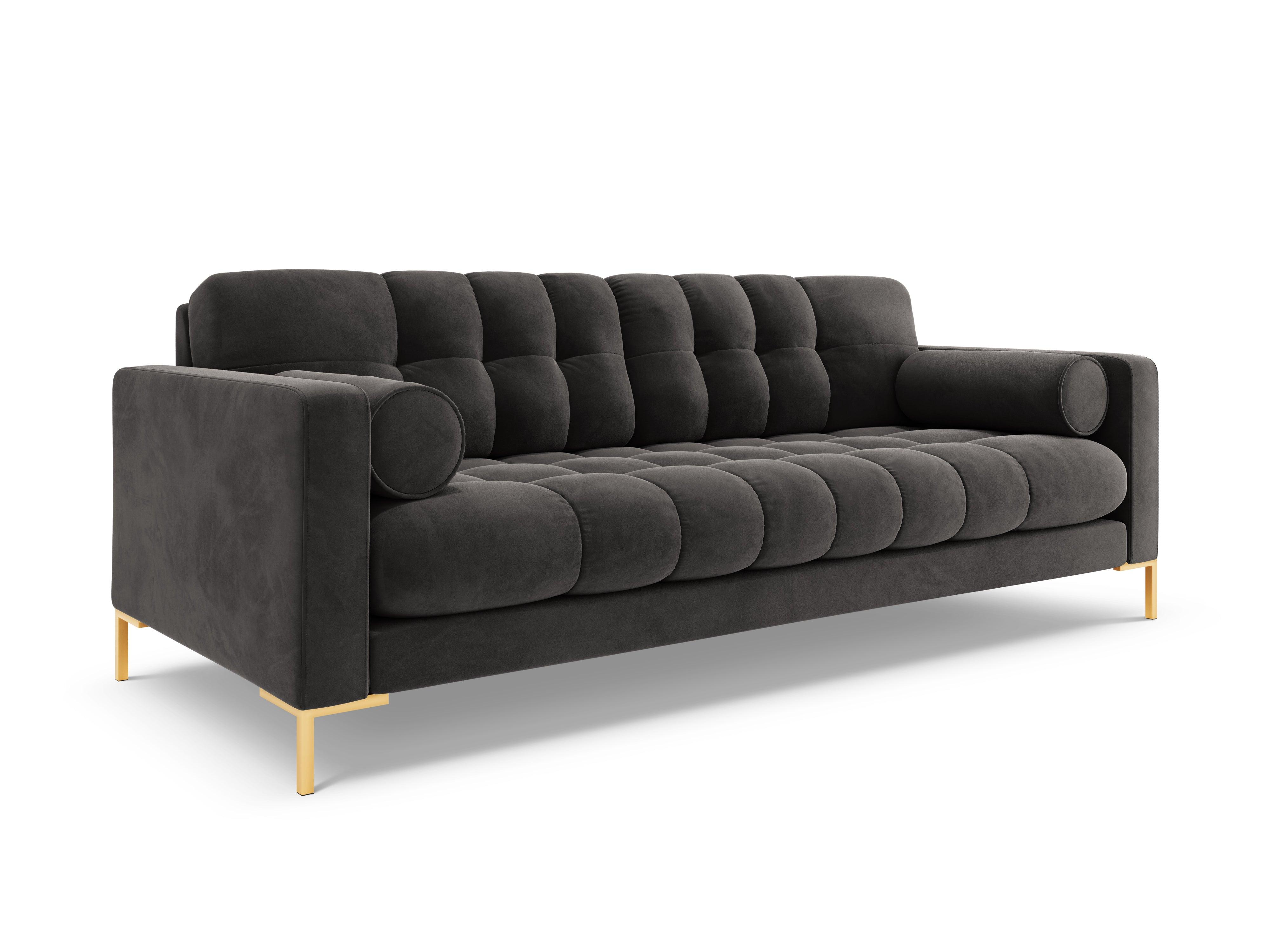 Sofa aksamitna 4-osobowa BALI ciemnoszary ze złotą podstawą Cosmopolitan Design Eye on Design