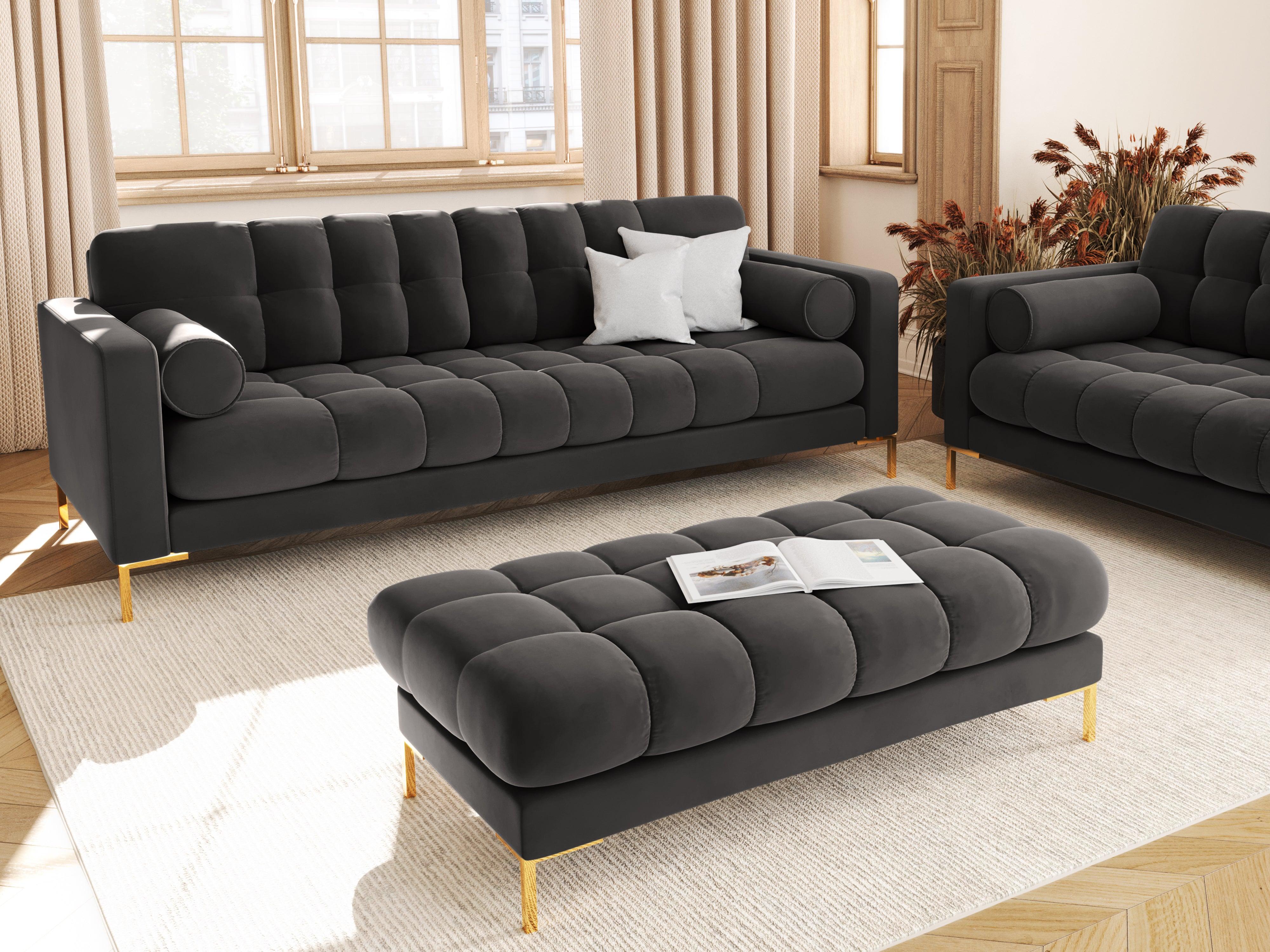 Sofa aksamitna 4-osobowa BALI ciemnoszary ze złotą podstawą Cosmopolitan Design Eye on Design