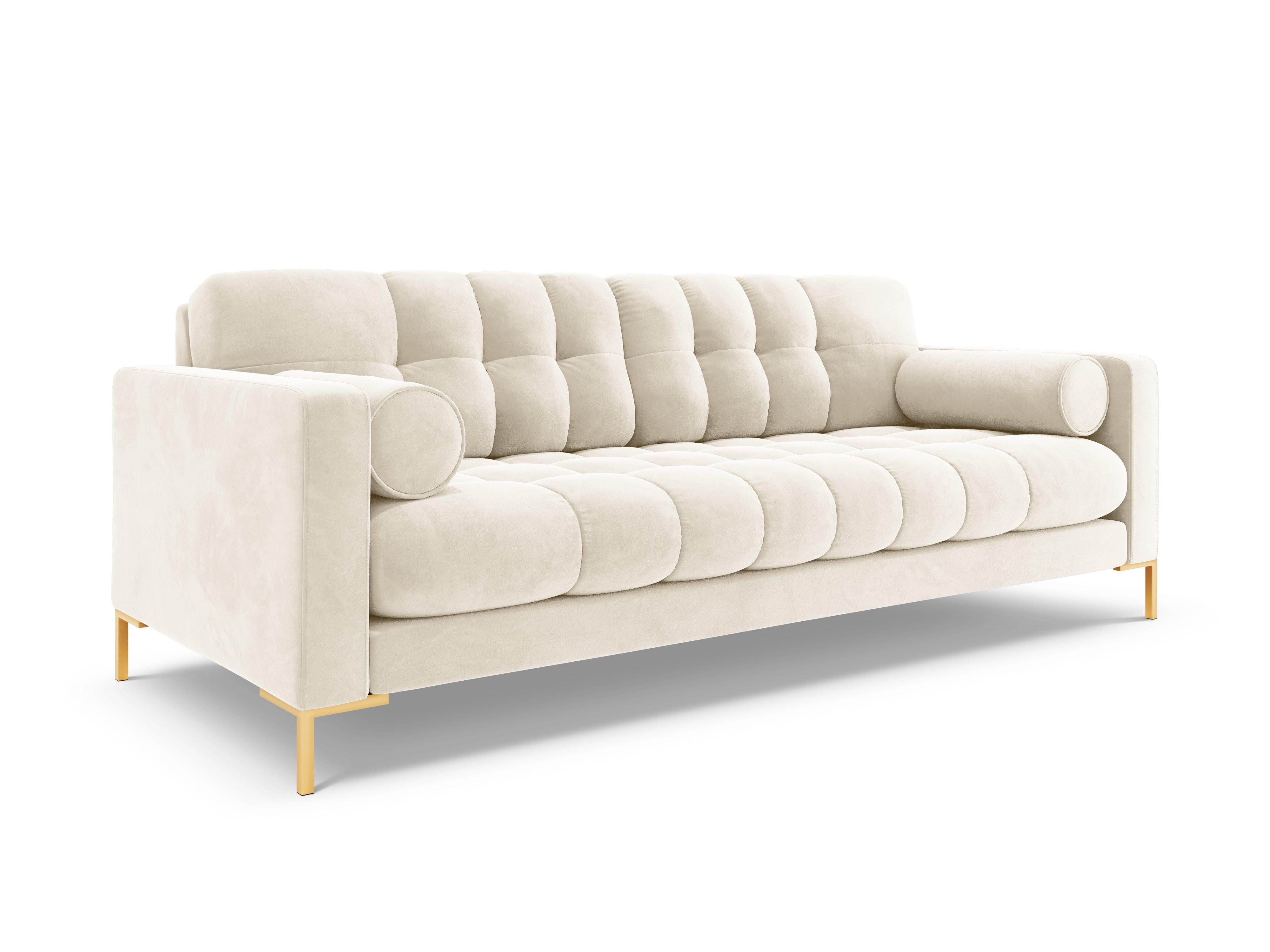 Sofa aksamitna 4-osobowa BALI jasnobeżowy ze złotą podstawą Cosmopolitan Design Eye on Design