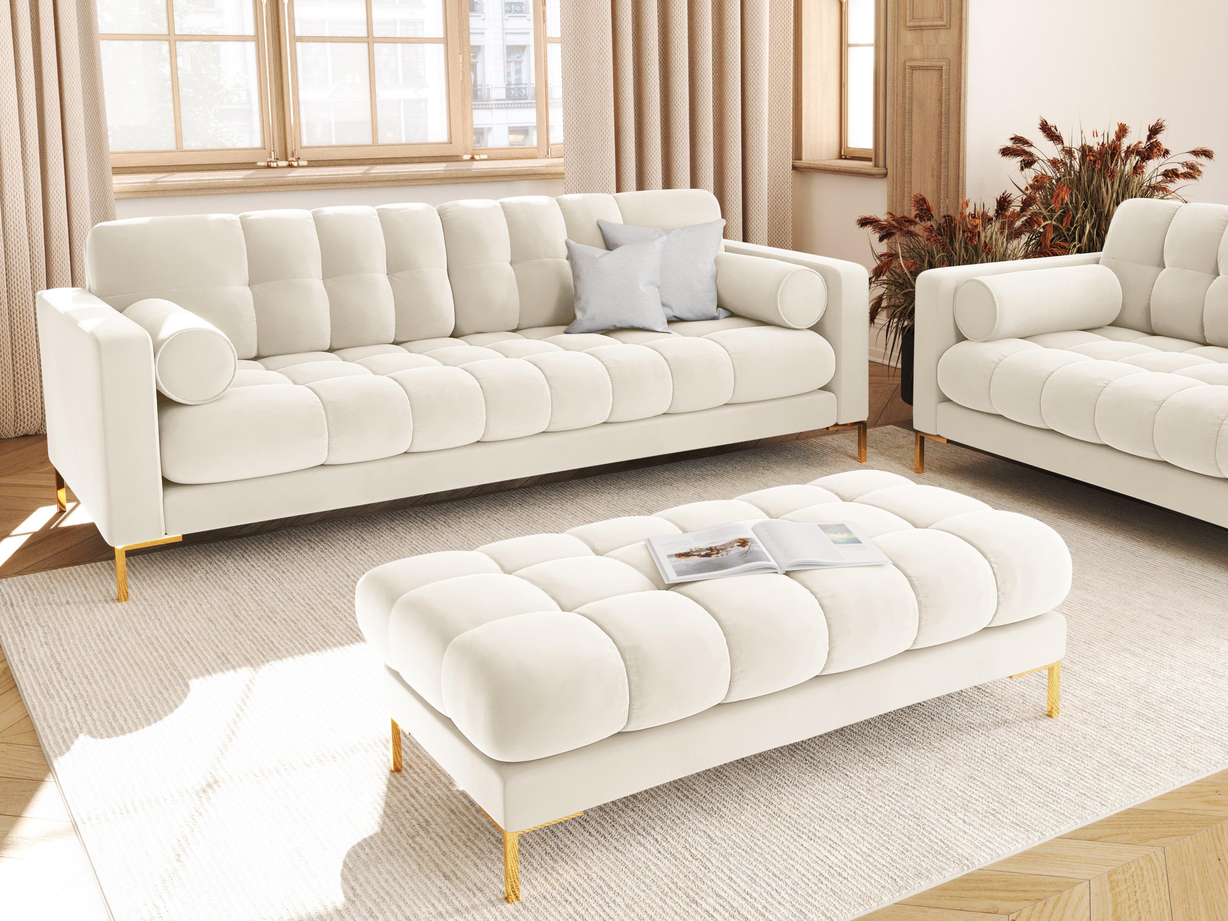 Sofa aksamitna 4-osobowa BALI jasnobeżowy ze złotą podstawą Cosmopolitan Design Eye on Design