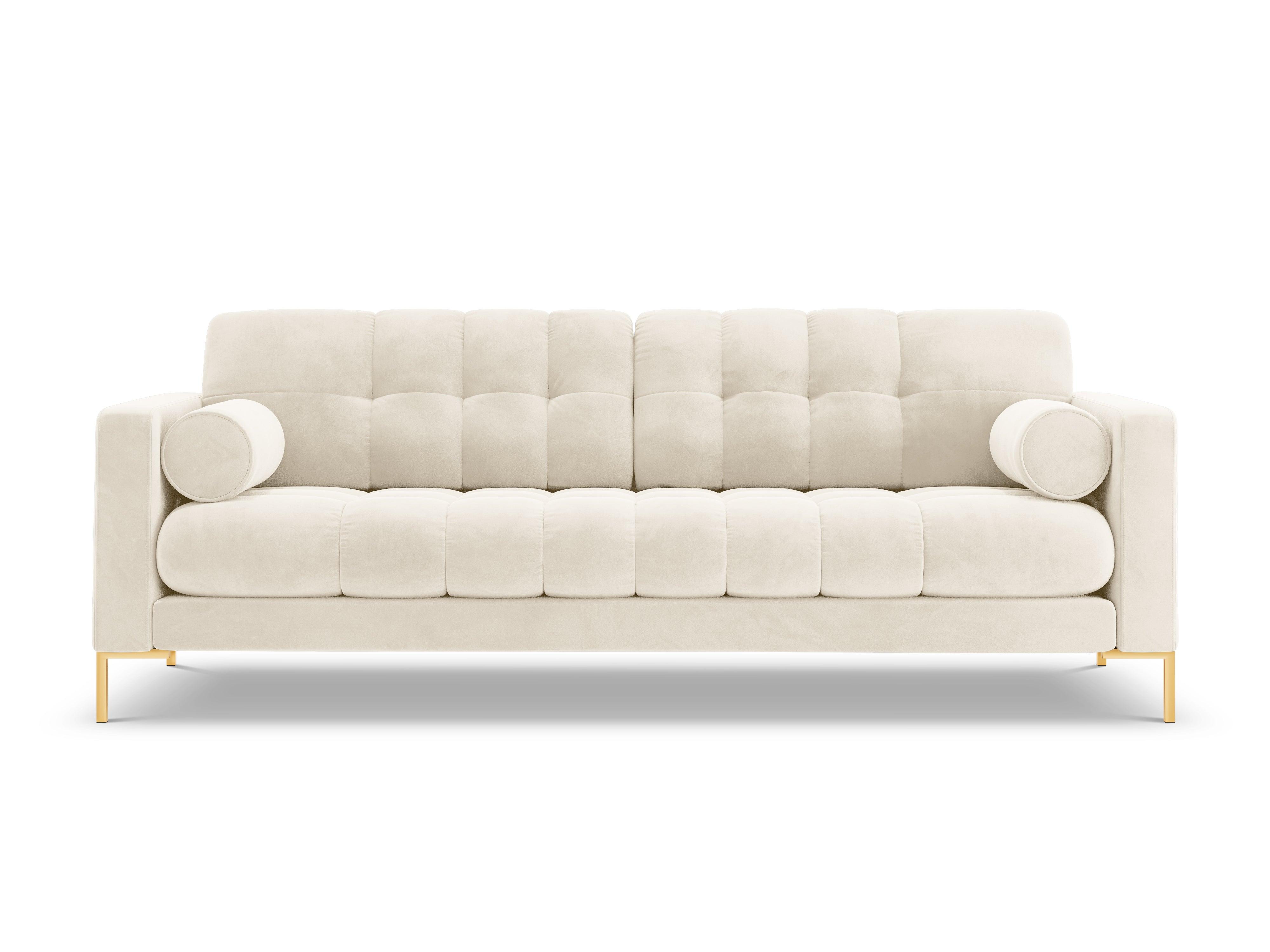 Sofa aksamitna 4-osobowa BALI jasnobeżowy ze złotą podstawą Cosmopolitan Design Eye on Design