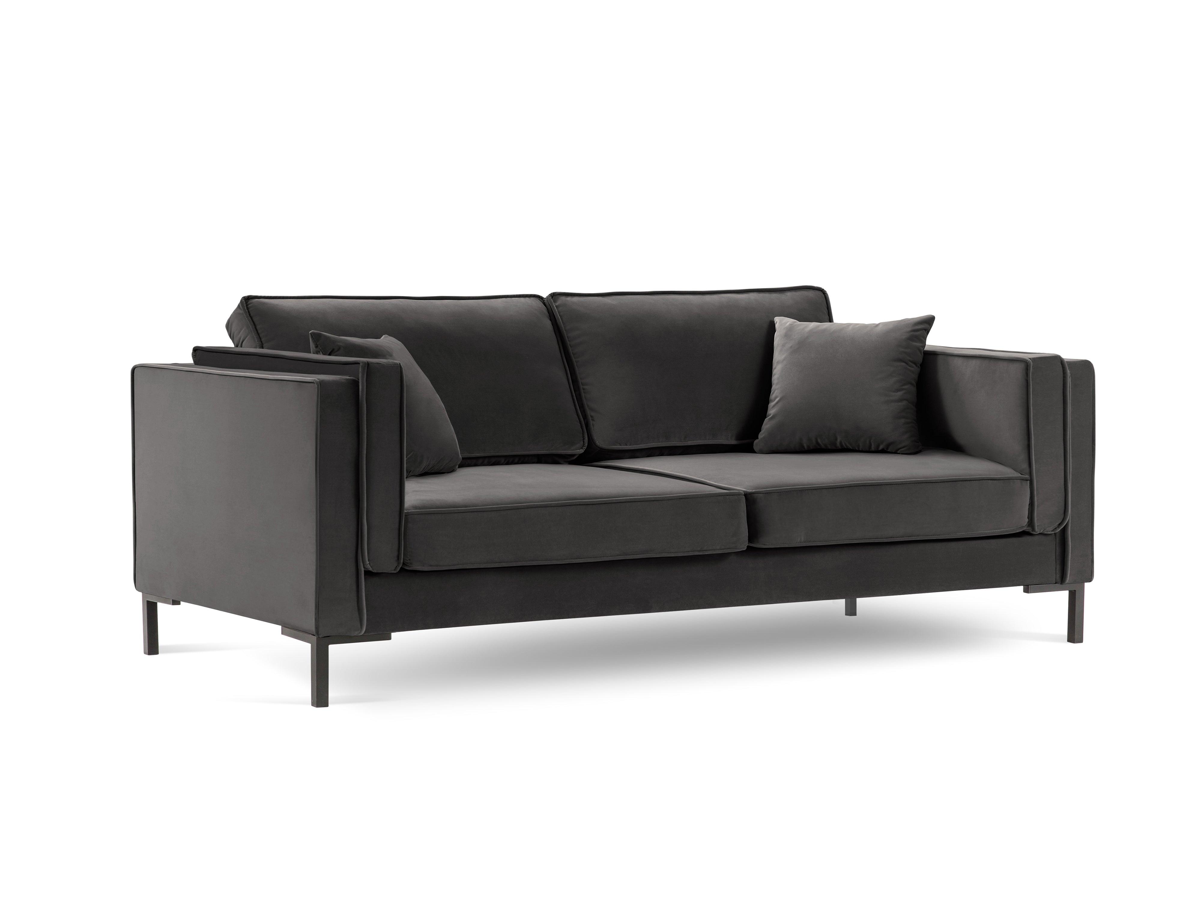 Sofa aksamitna 4-osobowa LUIS ciemnoszary z czarną podstawą Milo Casa Eye on Design