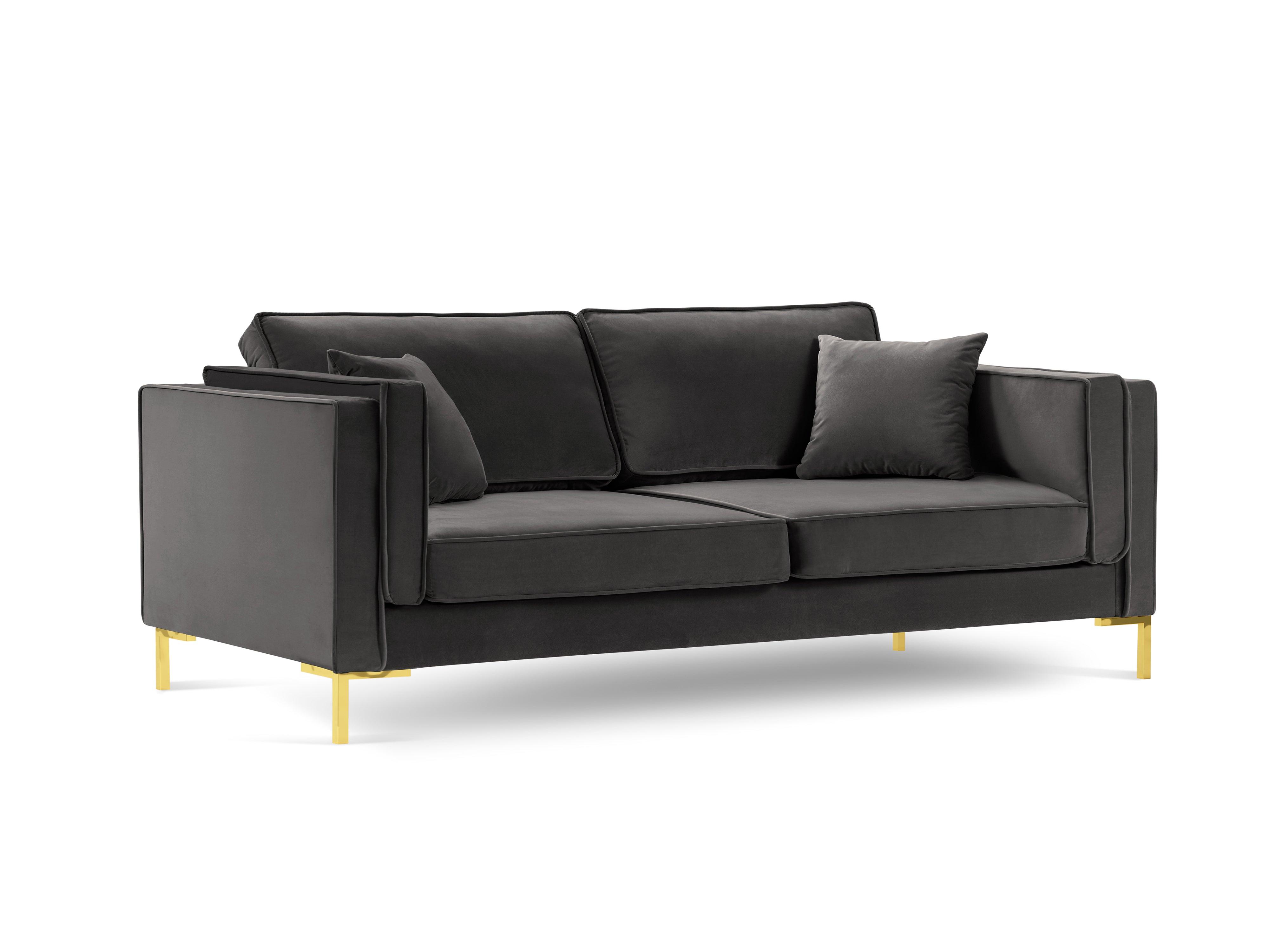 Sofa aksamitna 4-osobowa LUIS ciemnoszary ze złotą podstawą Milo Casa Eye on Design