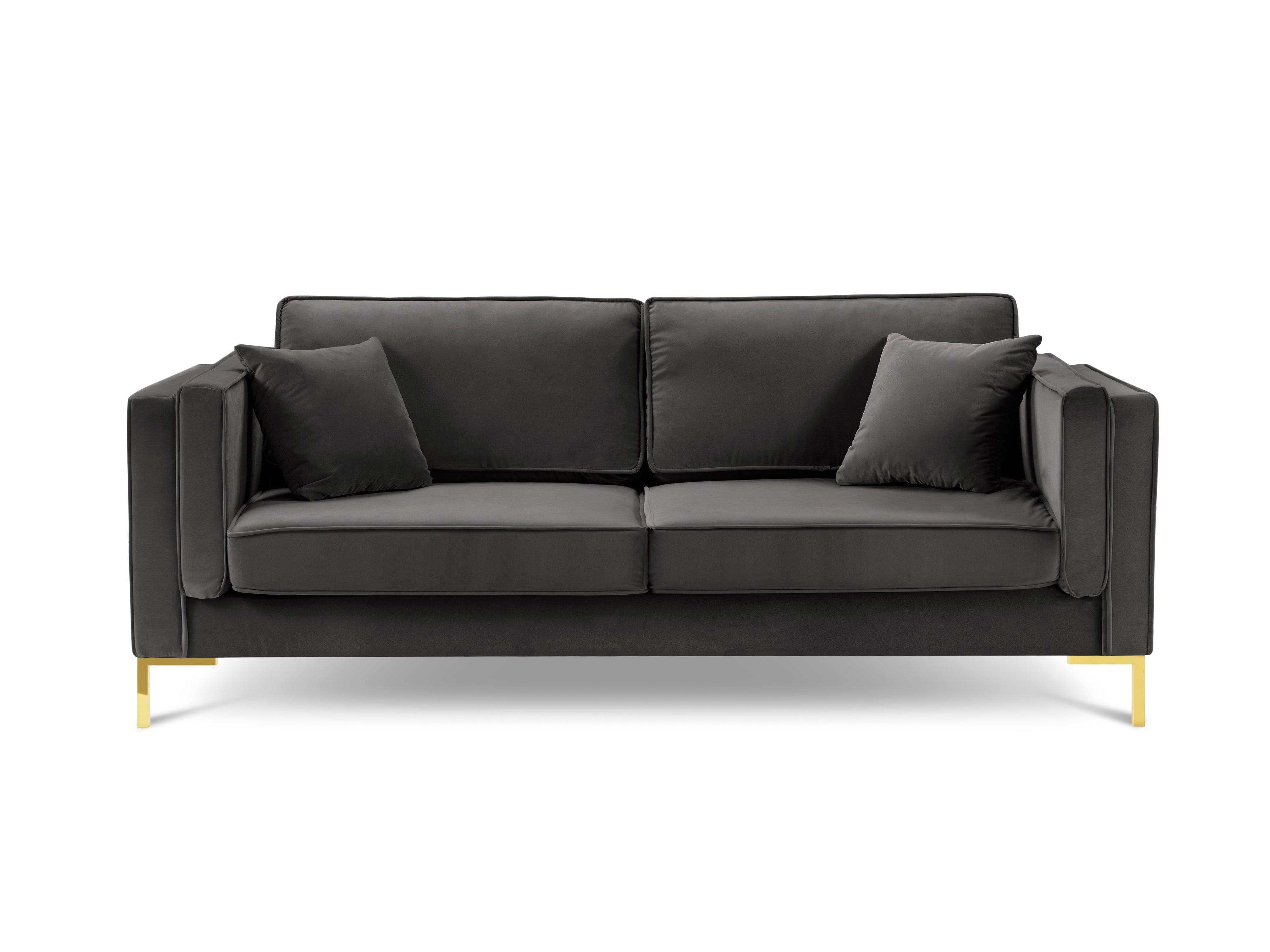 Sofa aksamitna 4-osobowa LUIS ciemnoszary ze złotą podstawą Milo Casa Eye on Design