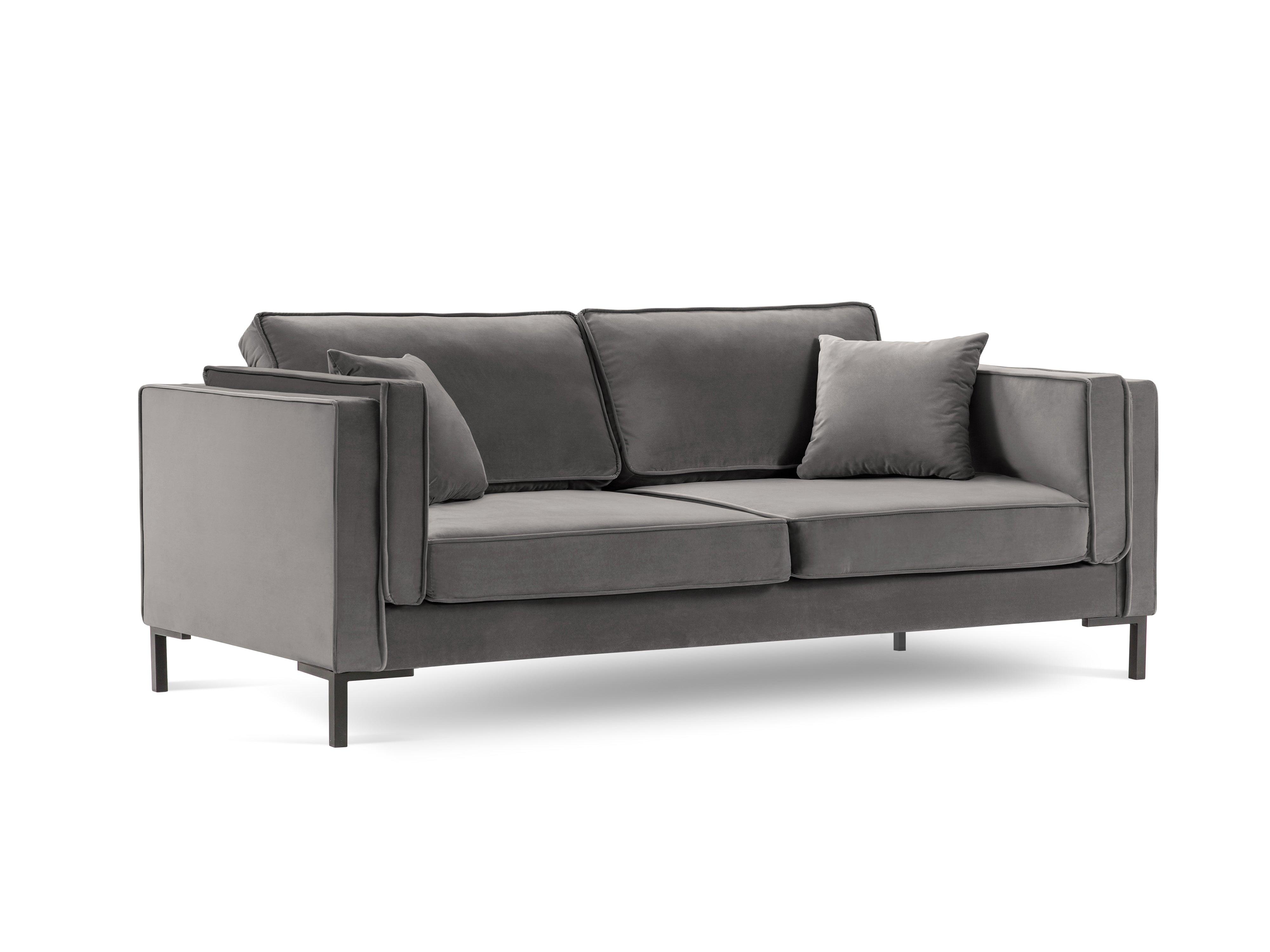 Sofa aksamitna 4-osobowa LUIS jasnoszary z czarną podstawą Milo Casa Eye on Design