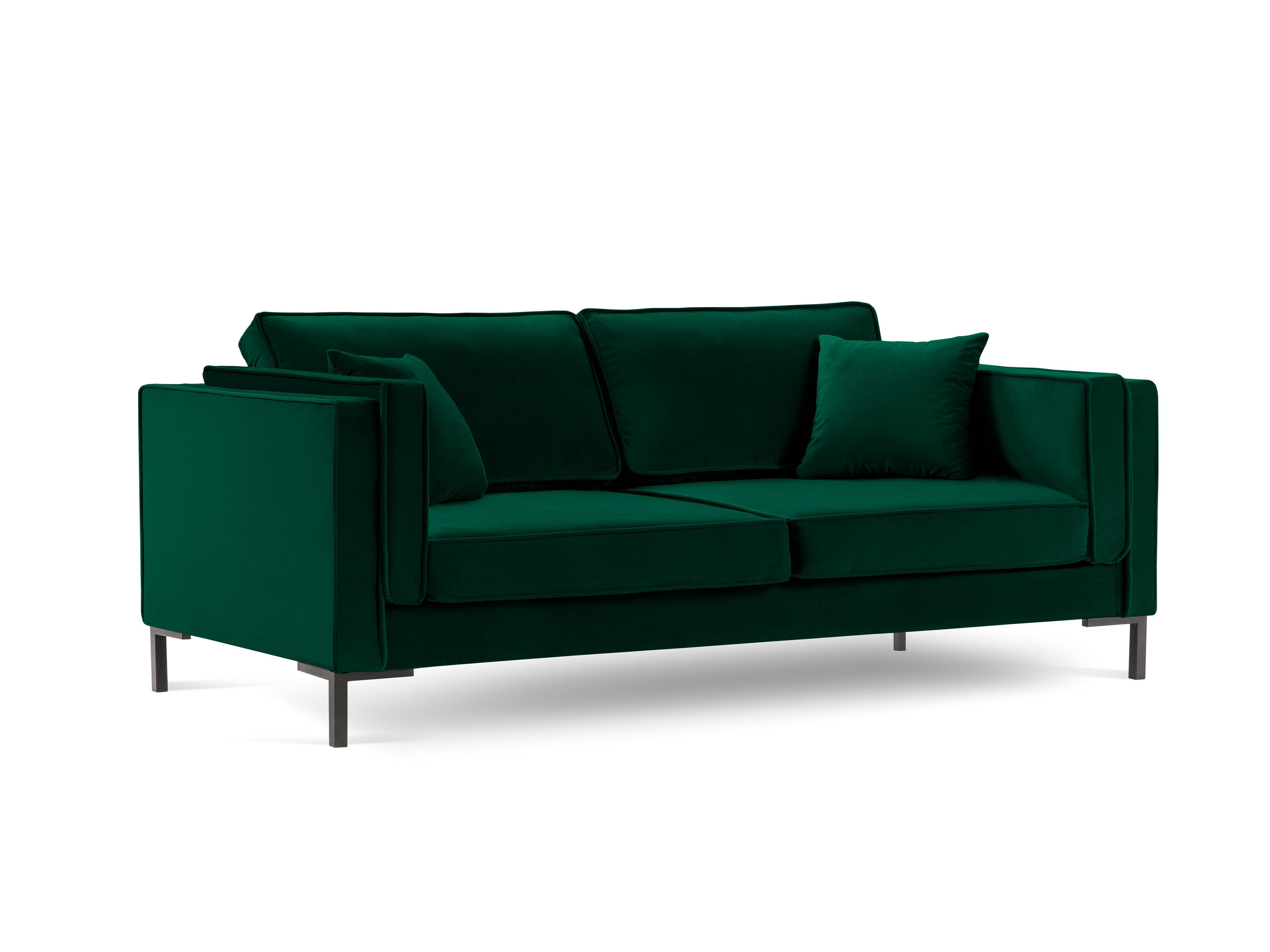 Sofa aksamitna 4-osobowa LUIS zieleń butelkowa z czarną podstawą Milo Casa Eye on Design