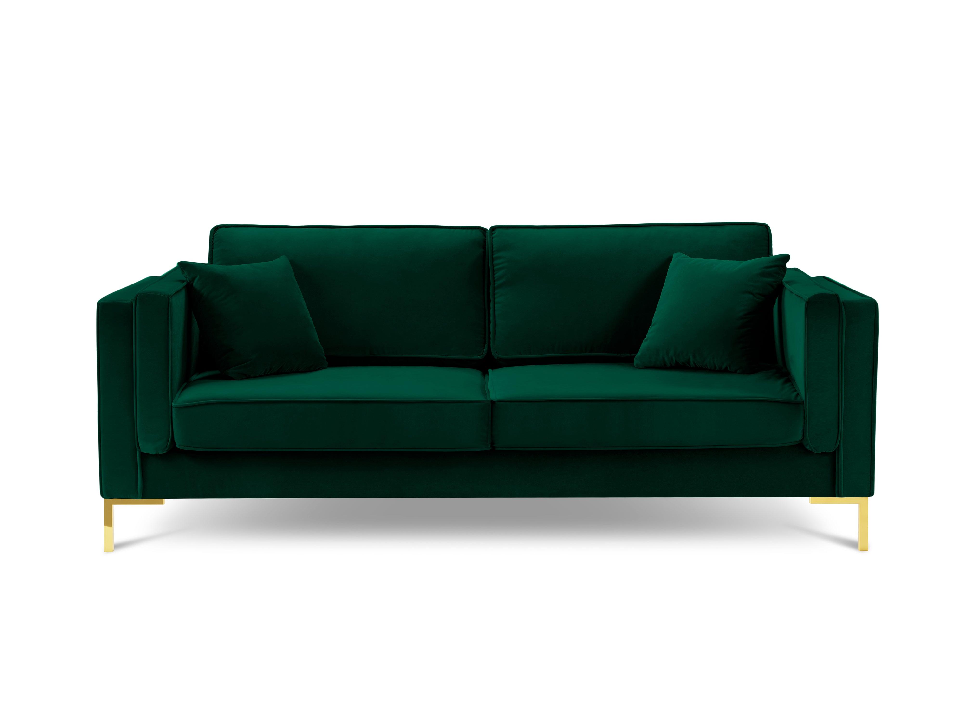 Sofa aksamitna 4-osobowa LUIS zieleń butelkowa ze złotą podstawą Milo Casa Eye on Design