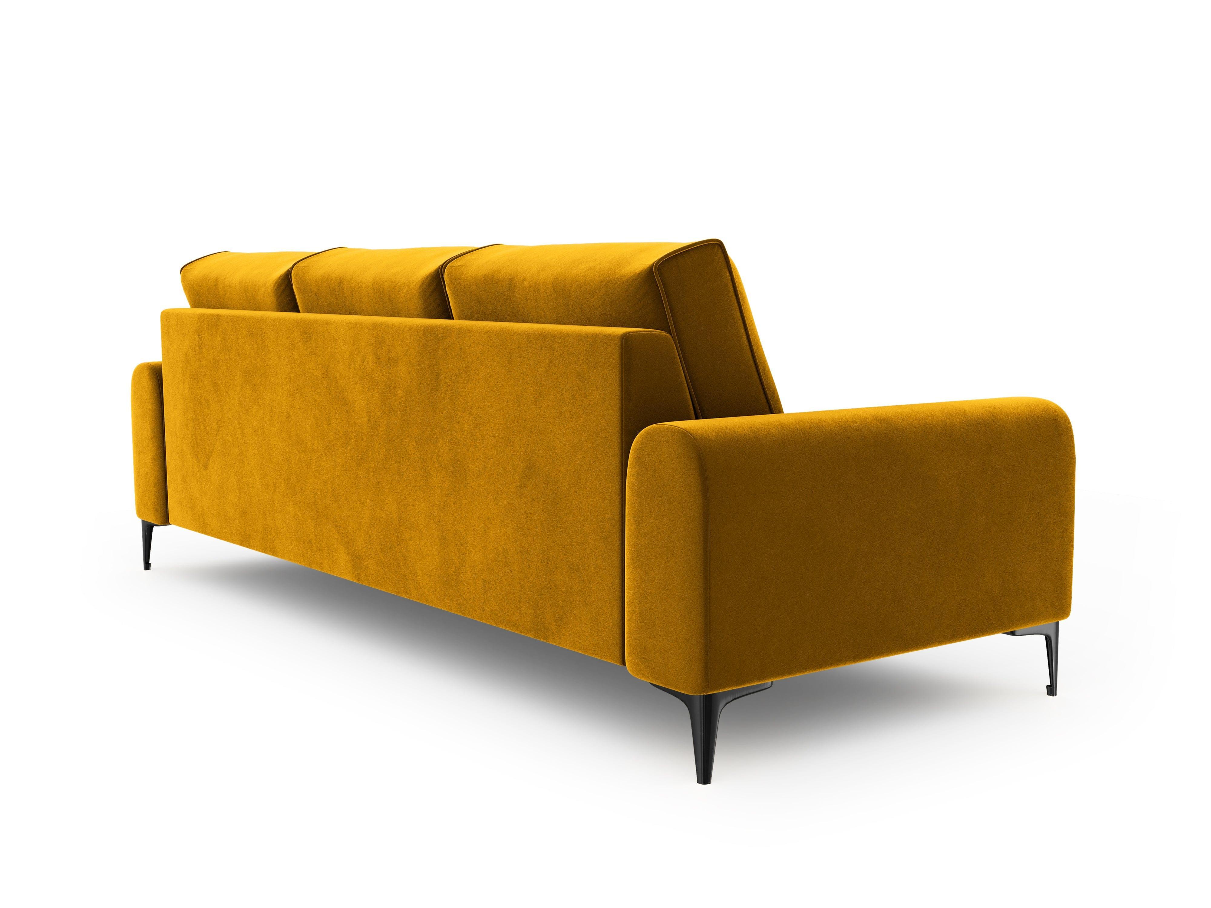 Sofa aksamitna 4-osobowa MADARA musztardowy z czarną podstawą Mazzini Sofas Eye on Design