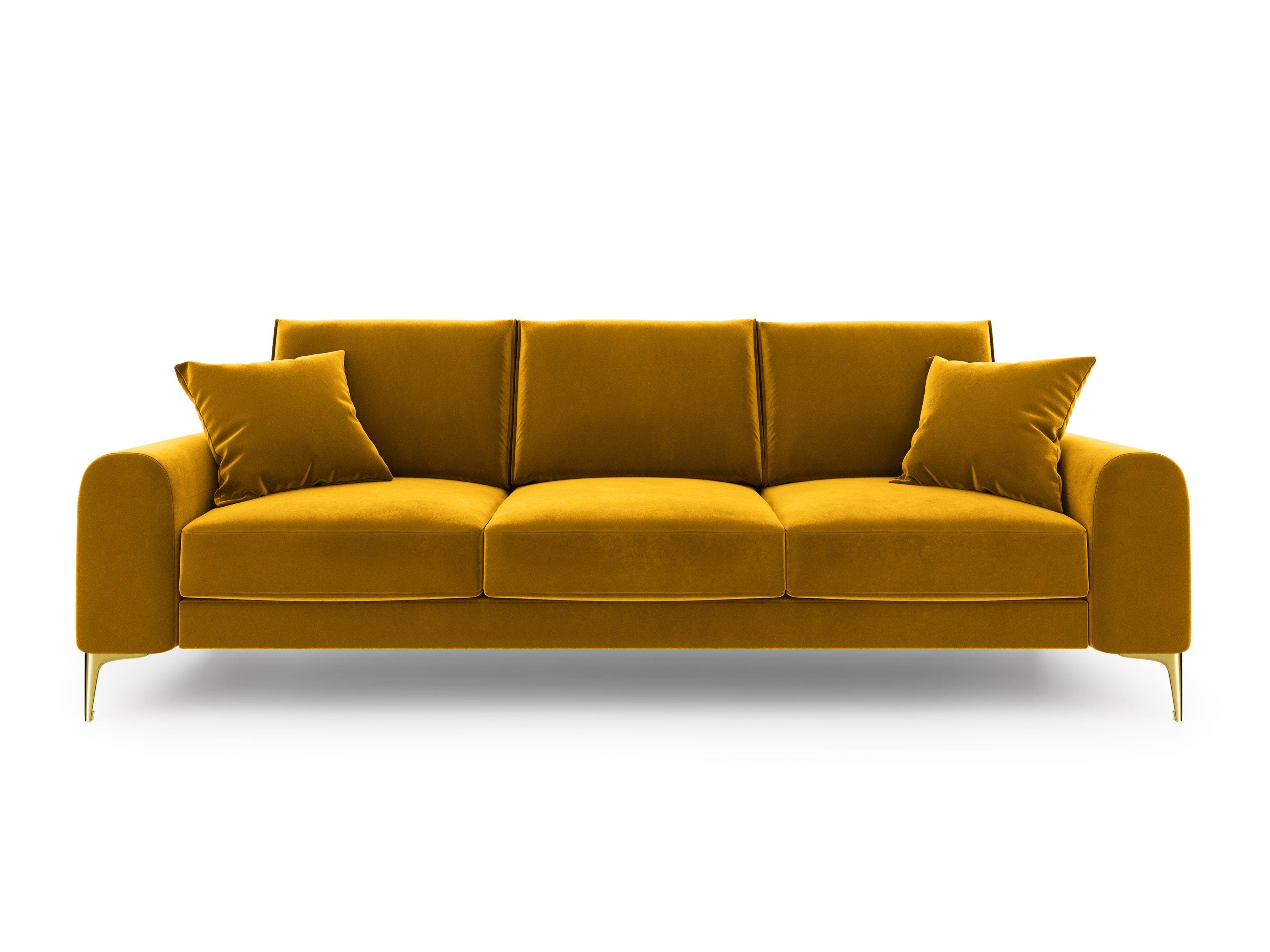 Sofa aksamitna 4-osobowa MADARA musztardowy ze złotą podstawą Mazzini Sofas Eye on Design