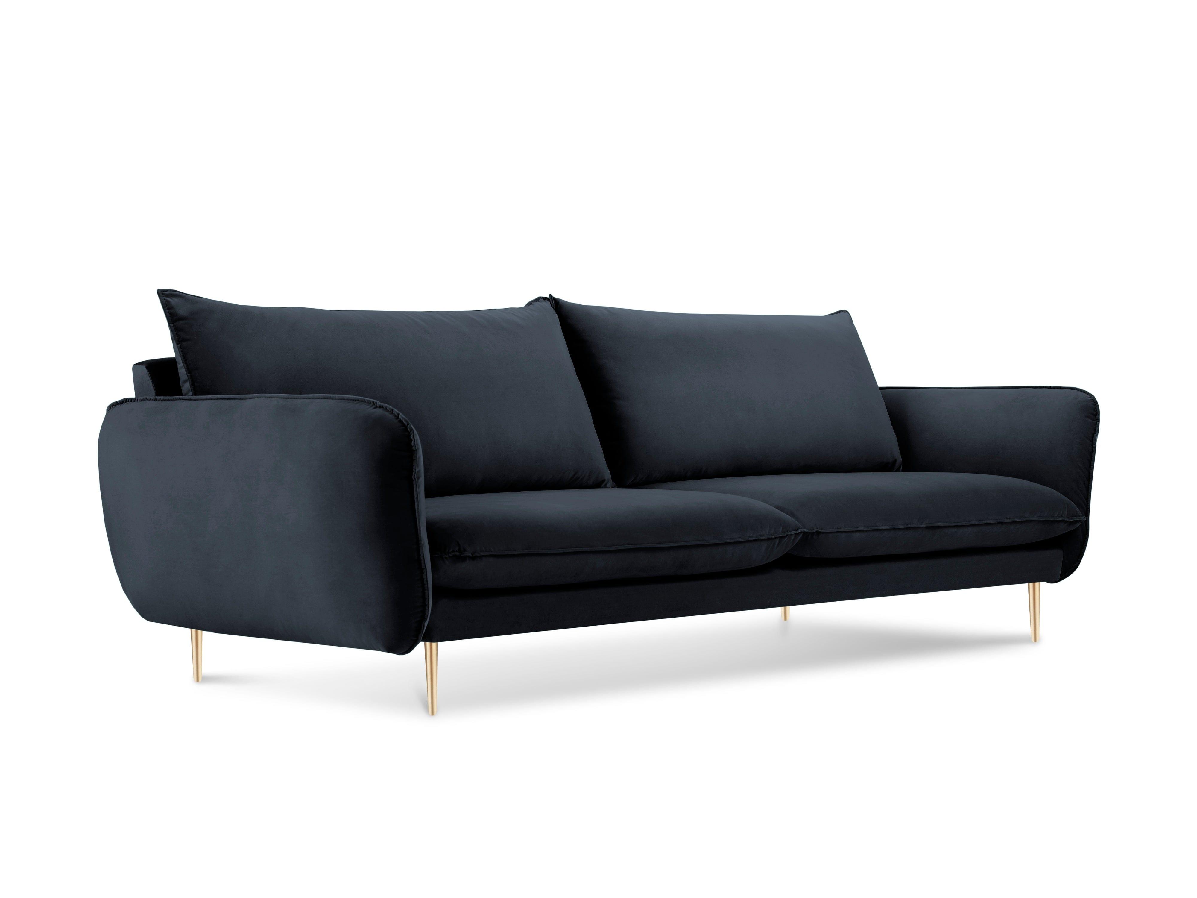 Sofa aksamitna 4-osobowa VIENNA granatowy ze złotą podstawą Cosmopolitan Design Eye on Design
