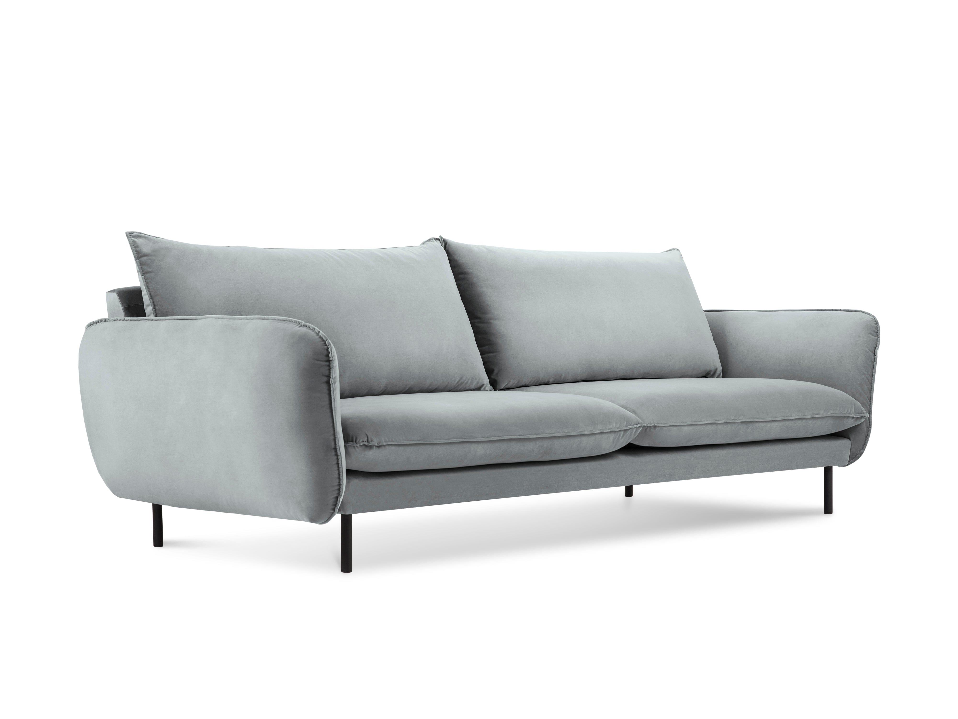 Sofa aksamitna 4-osobowa VIENNA jasnoszary z czarną podstawą Cosmopolitan Design Eye on Design
