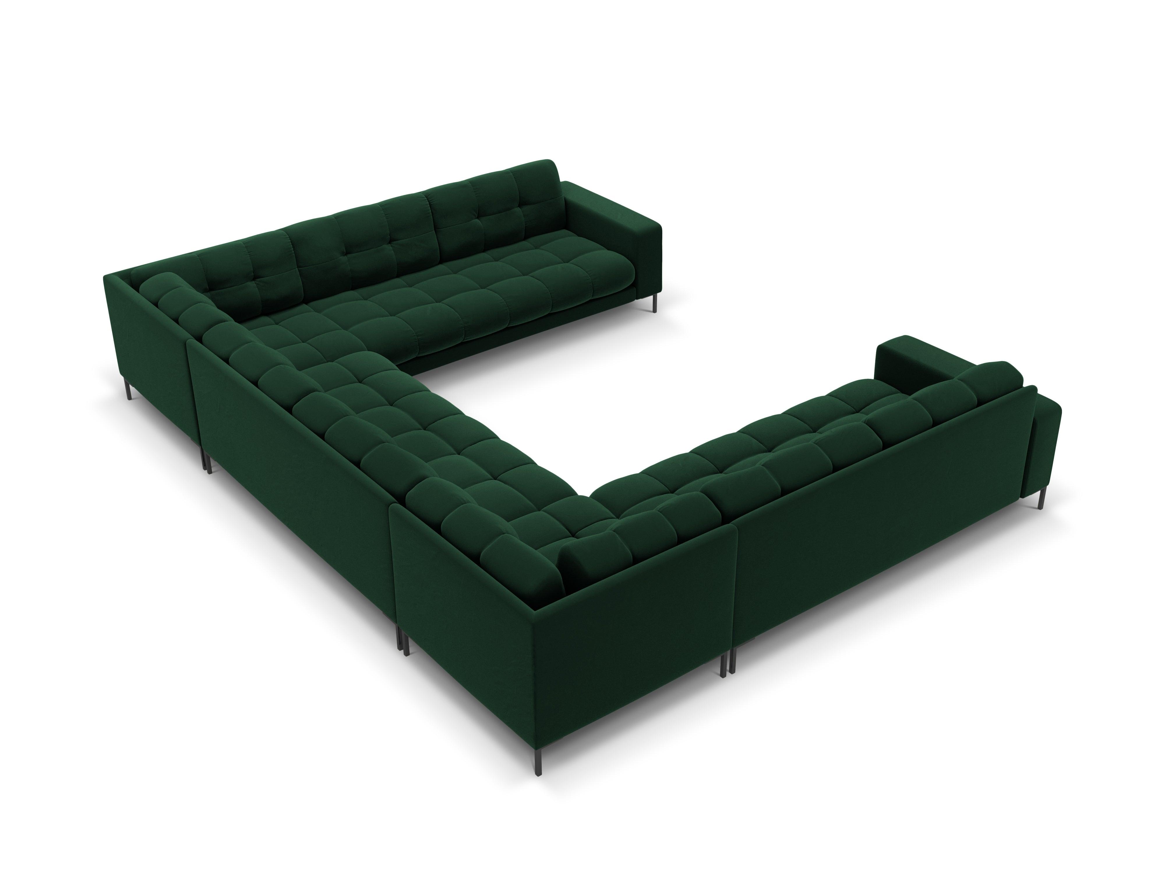 Sofa aksamitna panoramiczna 9-osobowa BALI butelkowa zieleń z czarną podstawą Cosmopolitan Design Eye on Design