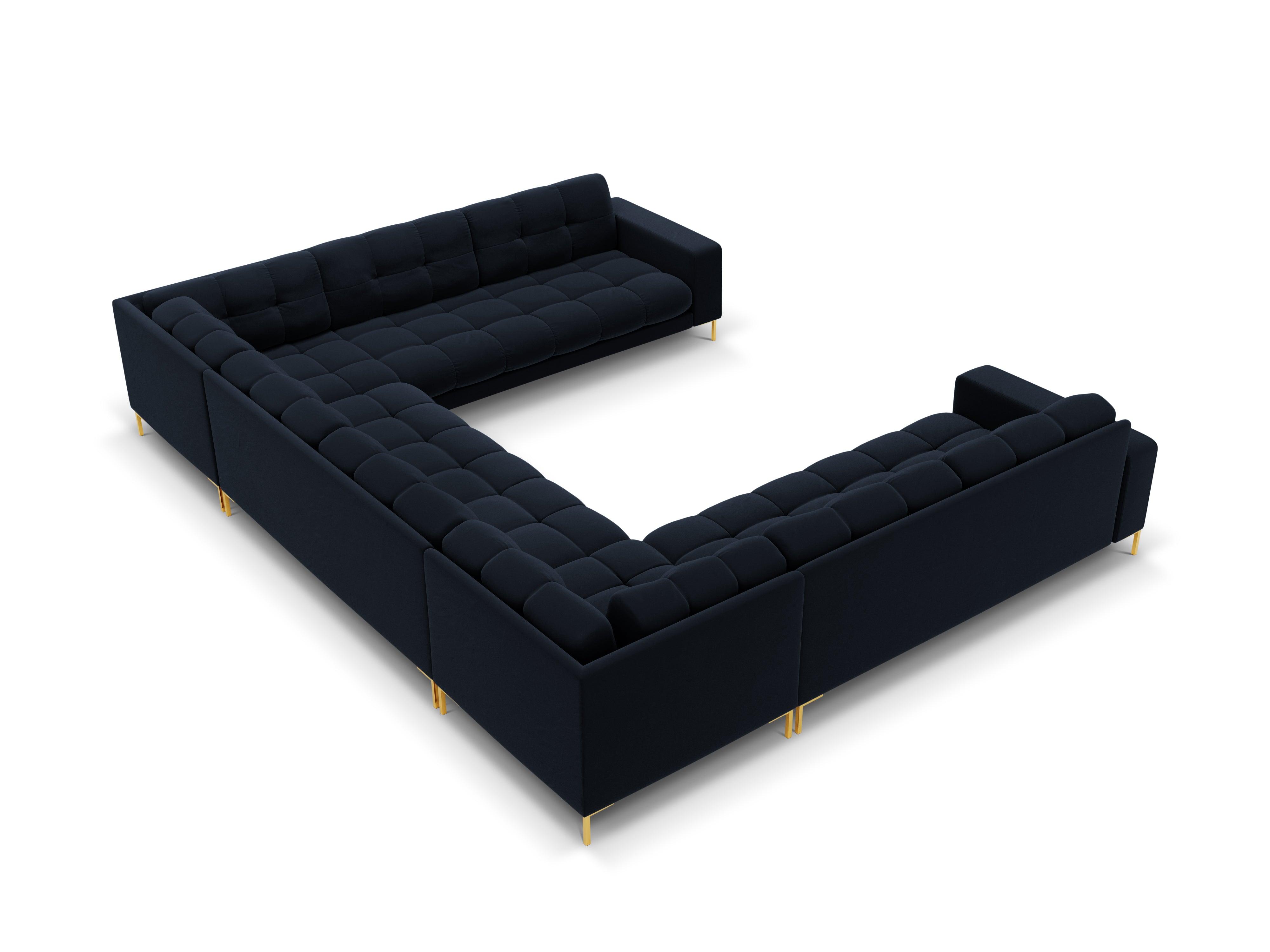 Sofa aksamitna panoramiczna 9-osobowa BALI ciemnoniebieski ze złotą podstawą Cosmopolitan Design Eye on Design