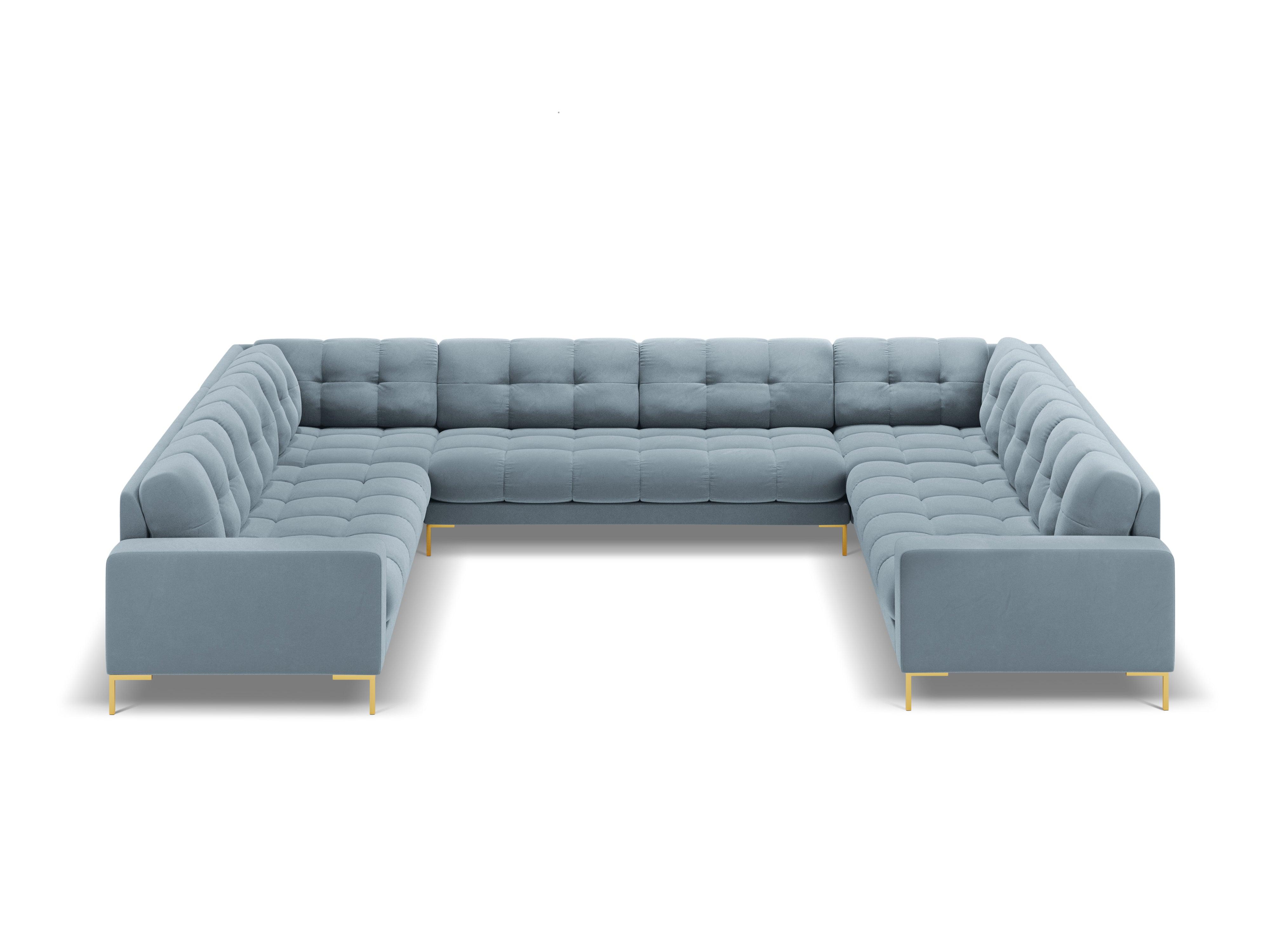 Sofa aksamitna panoramiczna 9-osobowa BALI jasnoniebieski ze złotą podstawą Cosmopolitan Design Eye on Design