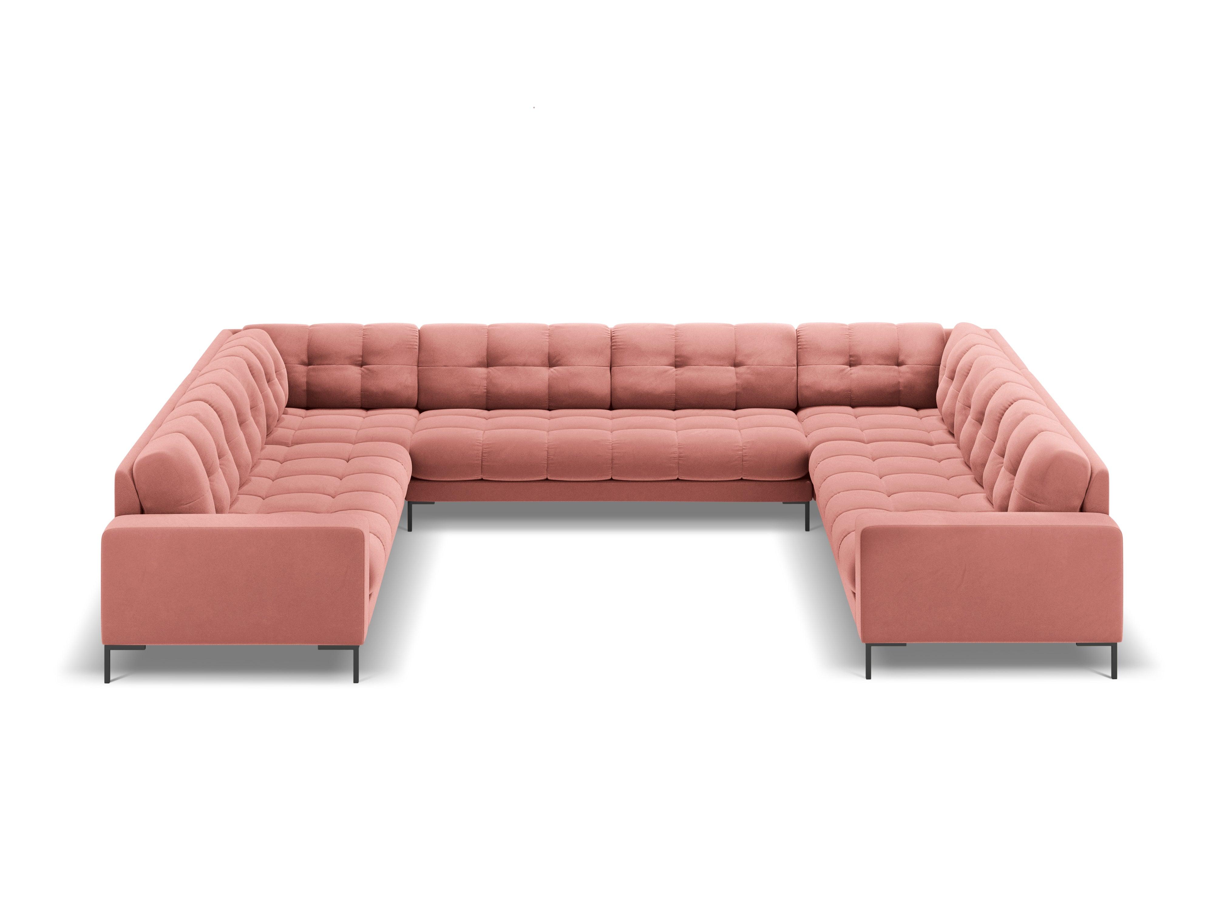 Sofa aksamitna panoramiczna 9-osobowa BALI różowy z czarną podstawą Cosmopolitan Design Eye on Design