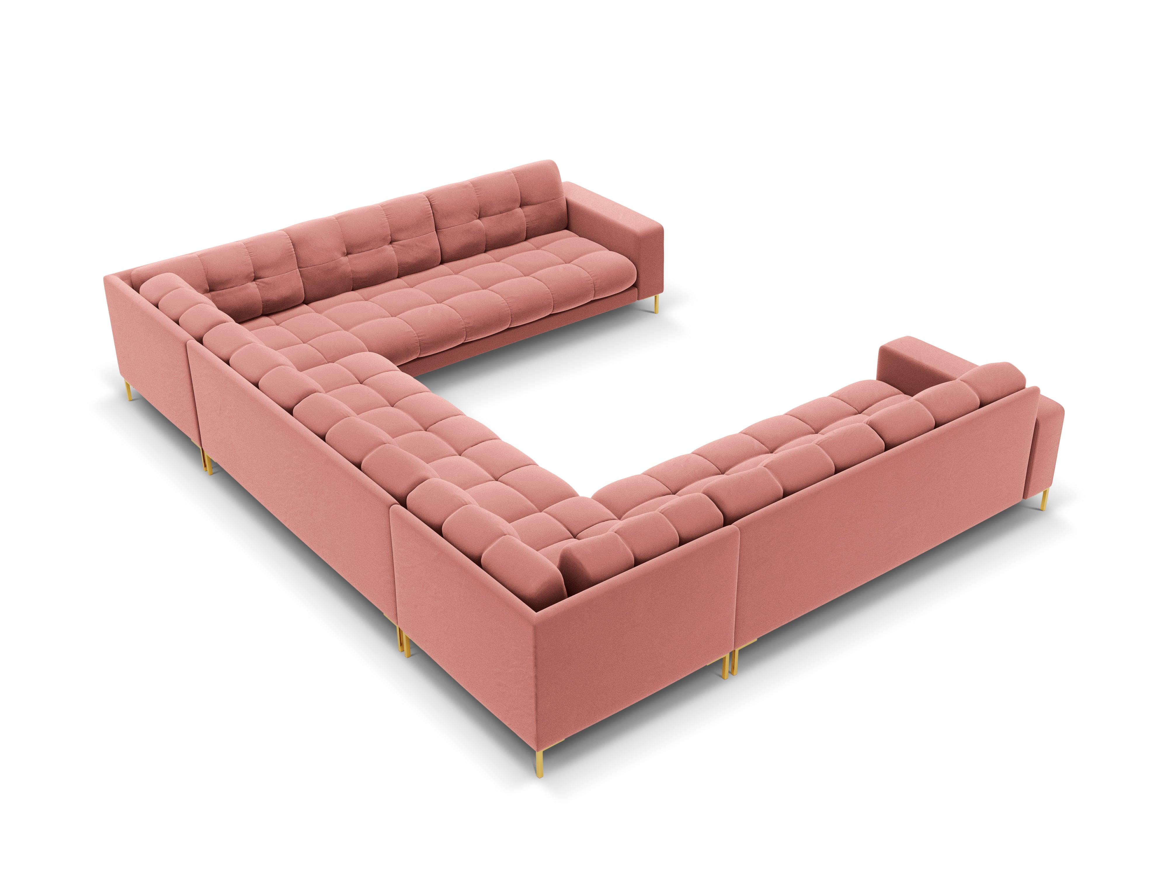 Sofa aksamitna panoramiczna 9-osobowa BALI różowy ze złotą podstawą Cosmopolitan Design Eye on Design
