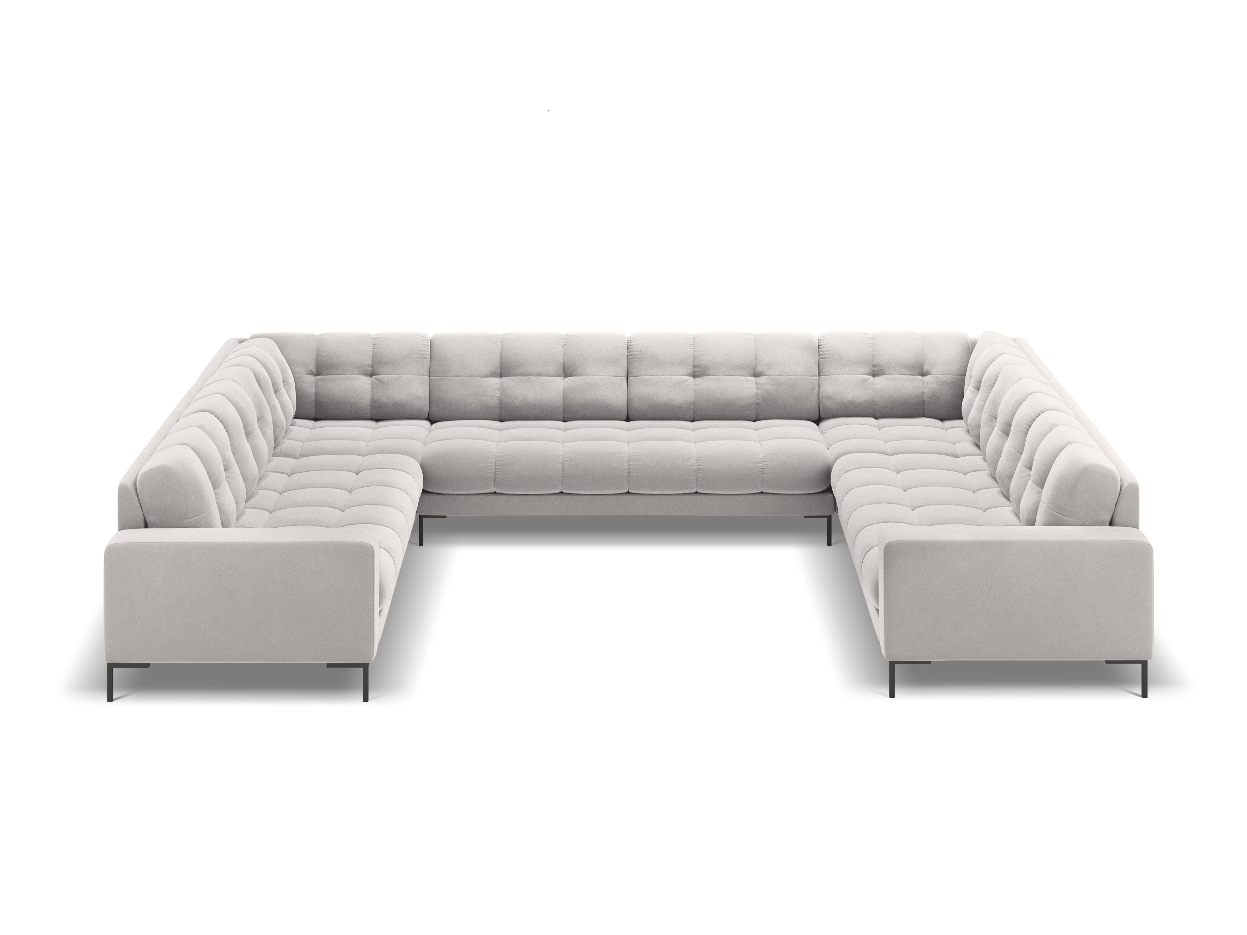 Sofa aksamitna panoramiczna 9-osobowa BALI srebrny z czarną podstawą Cosmopolitan Design Eye on Design