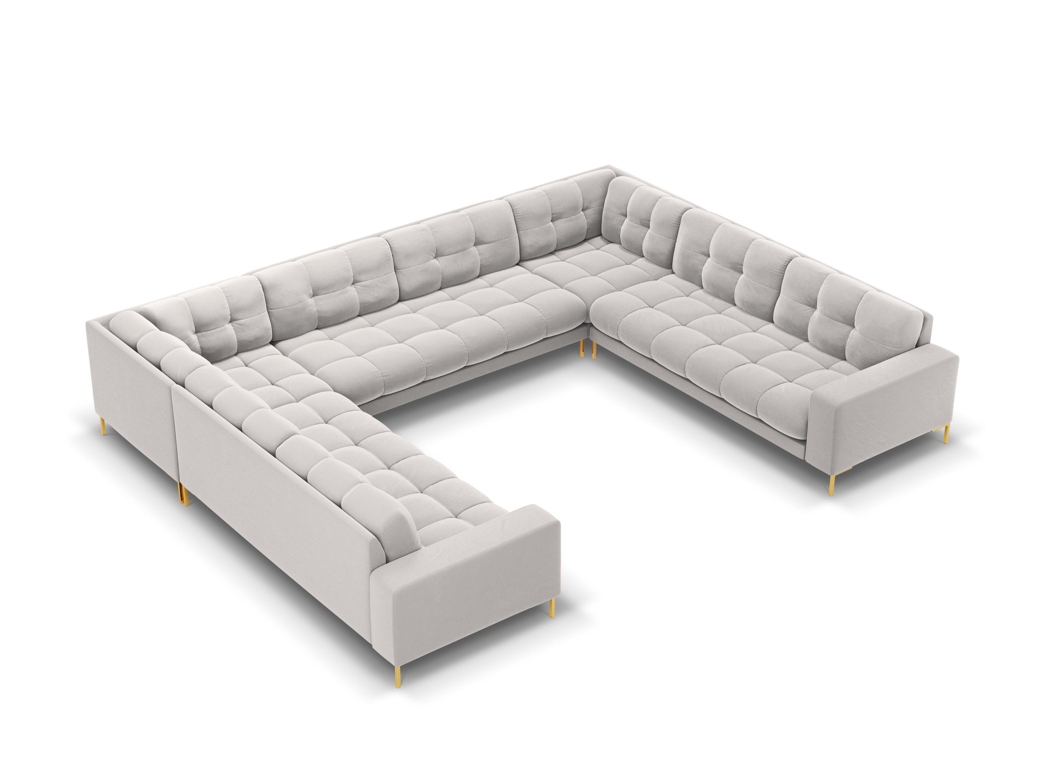 Sofa aksamitna panoramiczna 9-osobowa BALI srebrny ze złotą podstawą Cosmopolitan Design Eye on Design