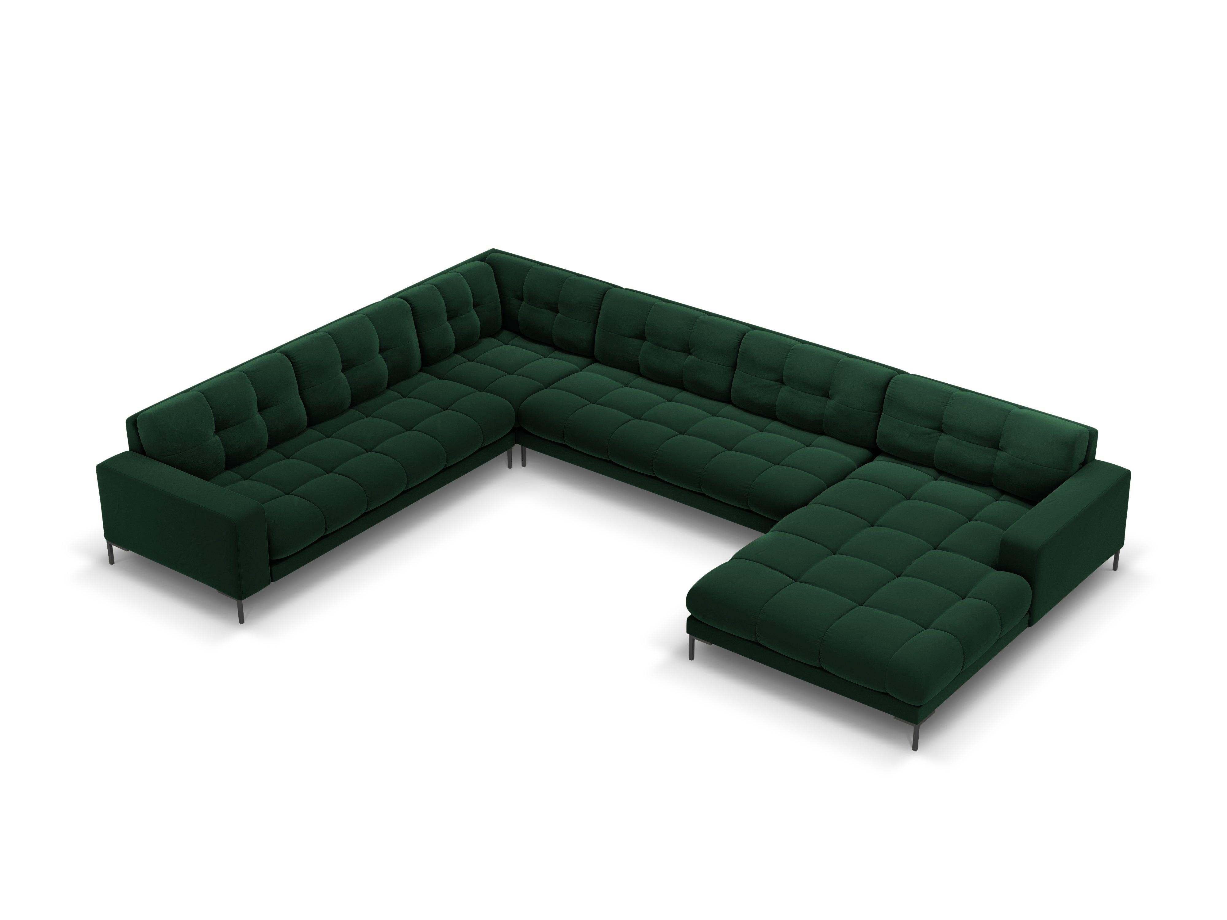 Sofa aksamitna panoramiczna lewostronna 7-osobowa BALI butelkowa zieleń z czarną podstawą Cosmopolitan Design Eye on Design