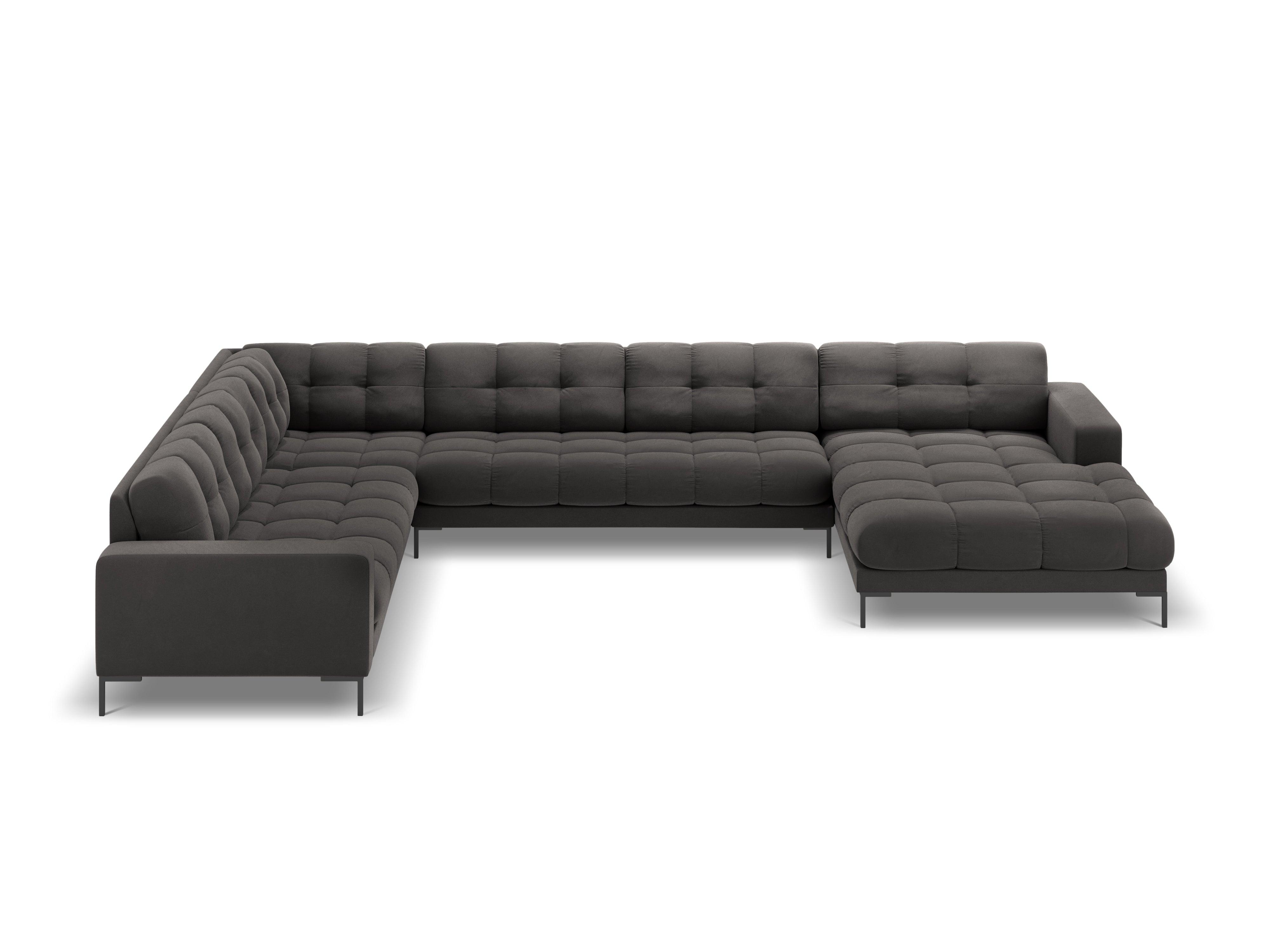 Sofa aksamitna panoramiczna lewostronna 7-osobowa BALI ciemnoszary z czarną podstawą Cosmopolitan Design Eye on Design
