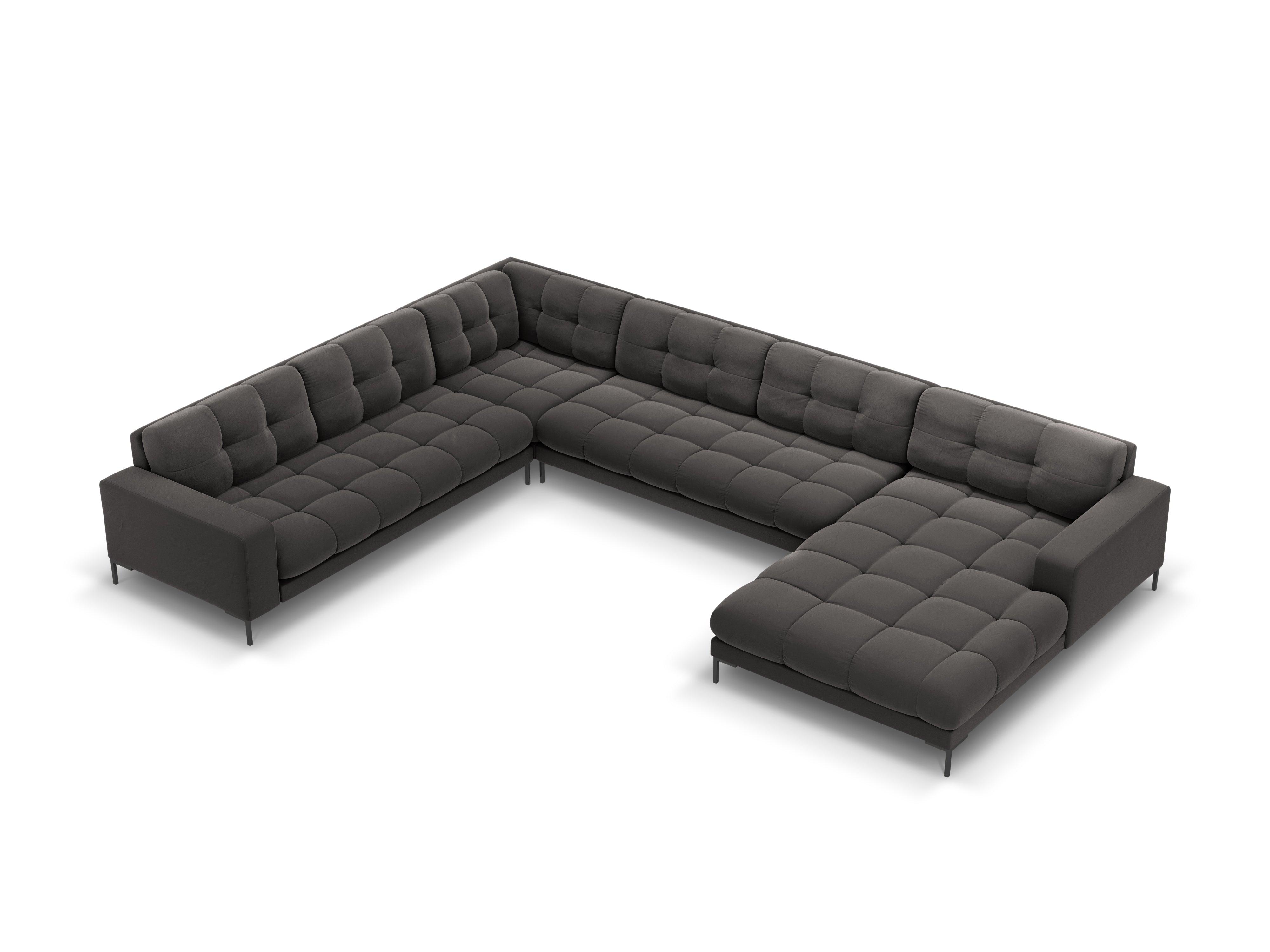 Sofa aksamitna panoramiczna lewostronna 7-osobowa BALI ciemnoszary z czarną podstawą Cosmopolitan Design Eye on Design