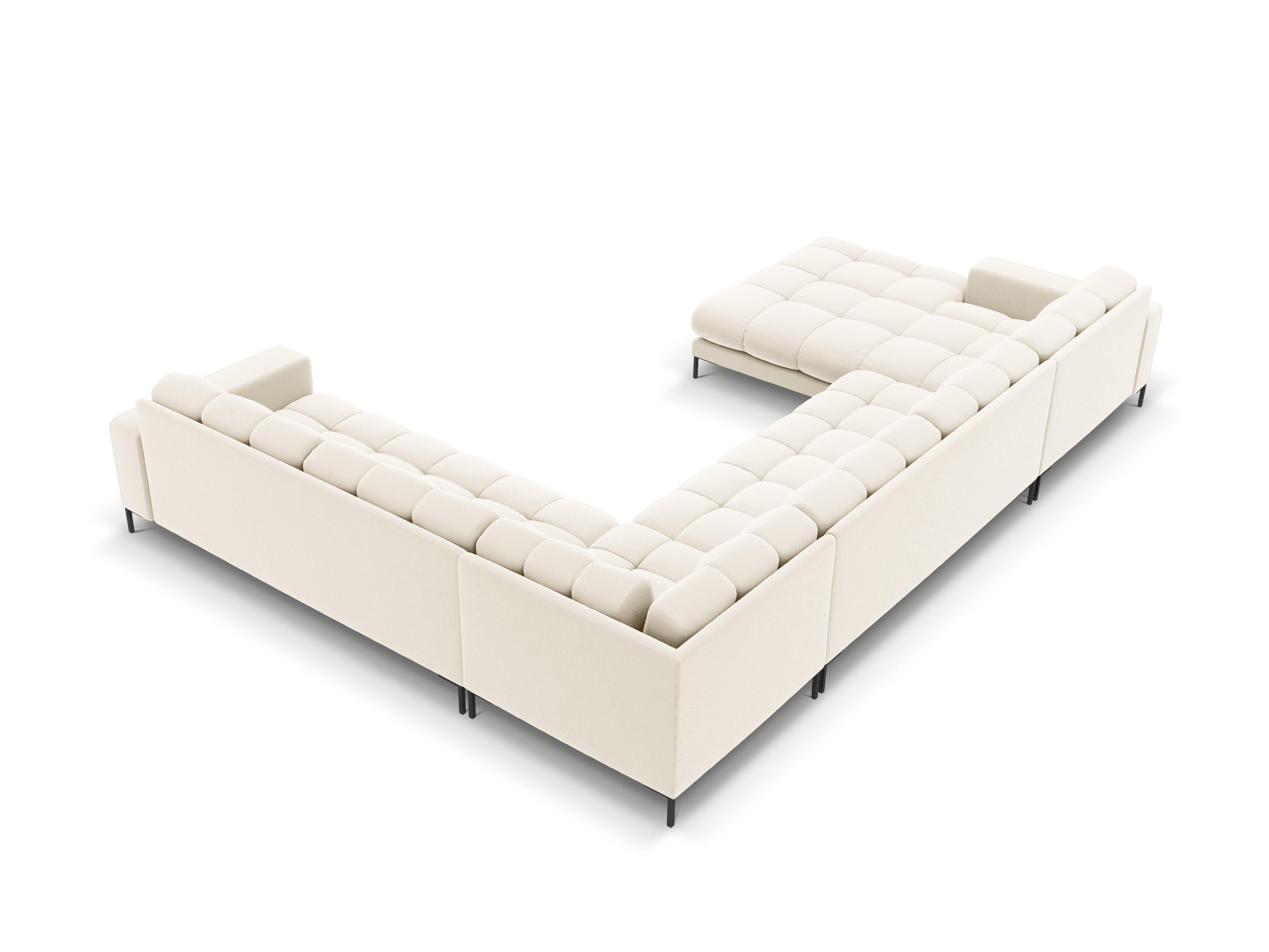 Sofa aksamitna panoramiczna prawostronna 7-osobowa BALI jasnobeżowy z czarną podstawą Cosmopolitan Design Eye on Design