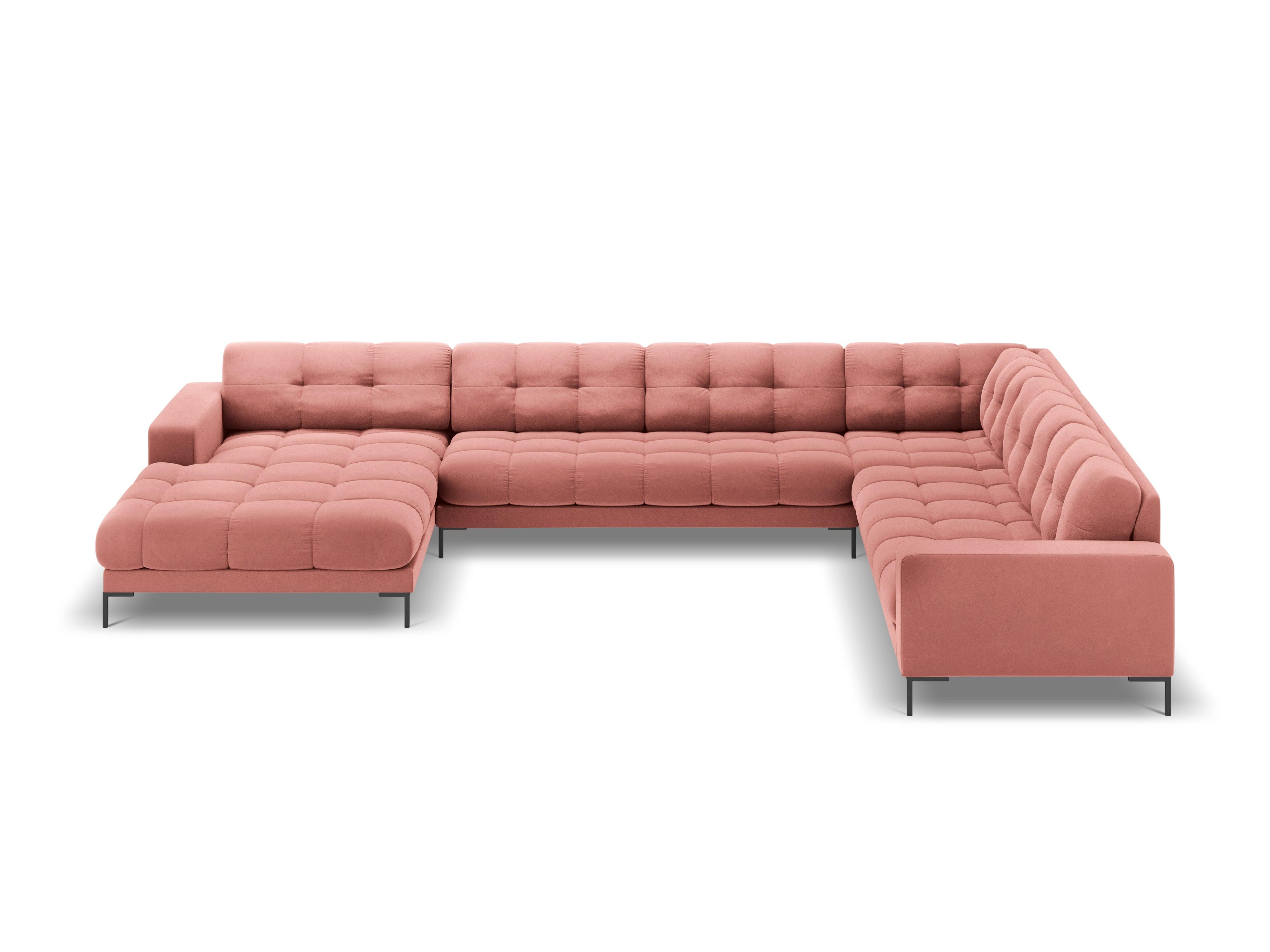 Sofa aksamitna panoramiczna prawostronna 7-osobowa BALI różowy z czarną podstawą Cosmopolitan Design Eye on Design