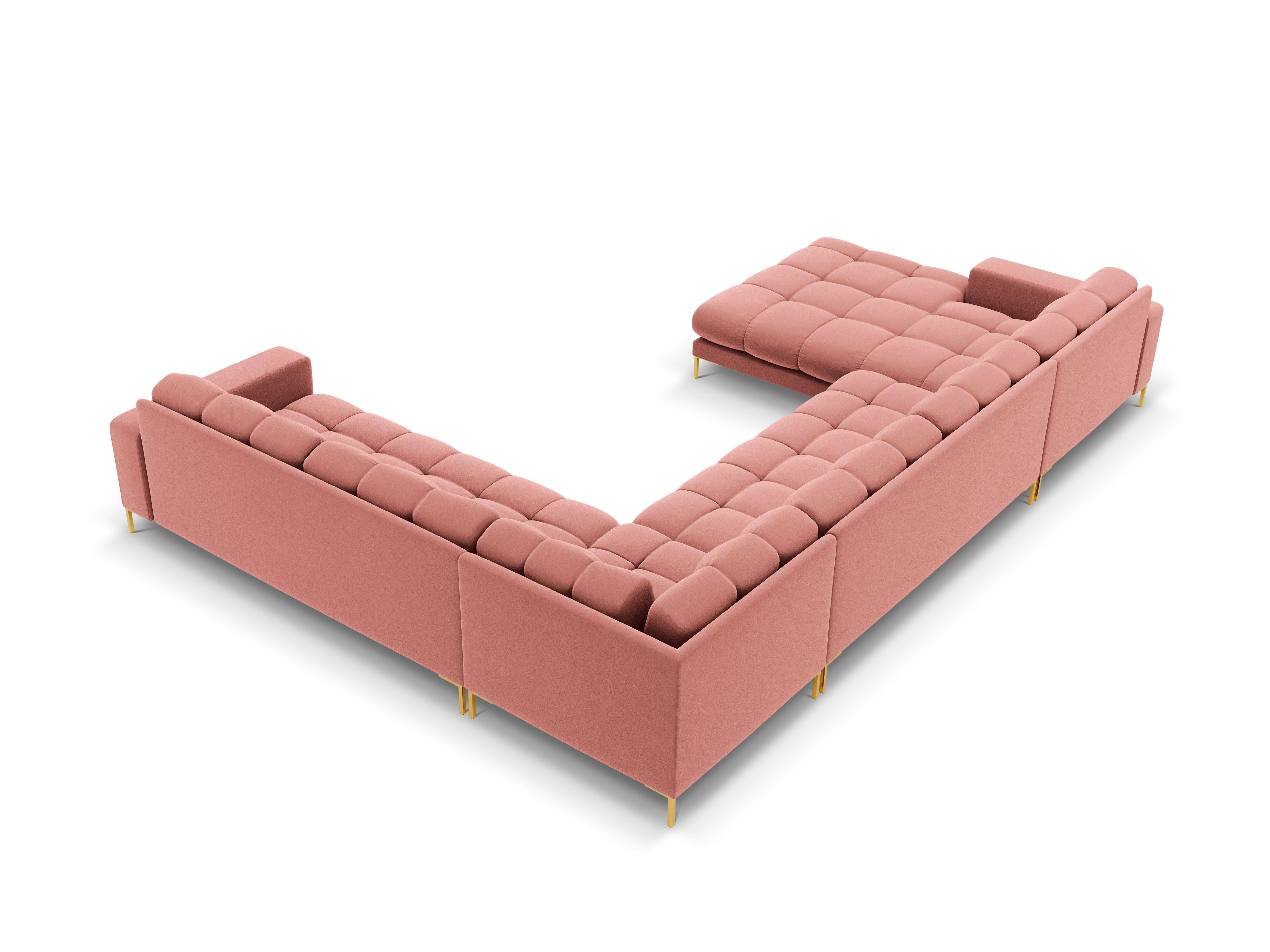 Sofa aksamitna panoramiczna prawostronna 7-osobowa BALI różowy ze złotą podstawą Cosmopolitan Design Eye on Design