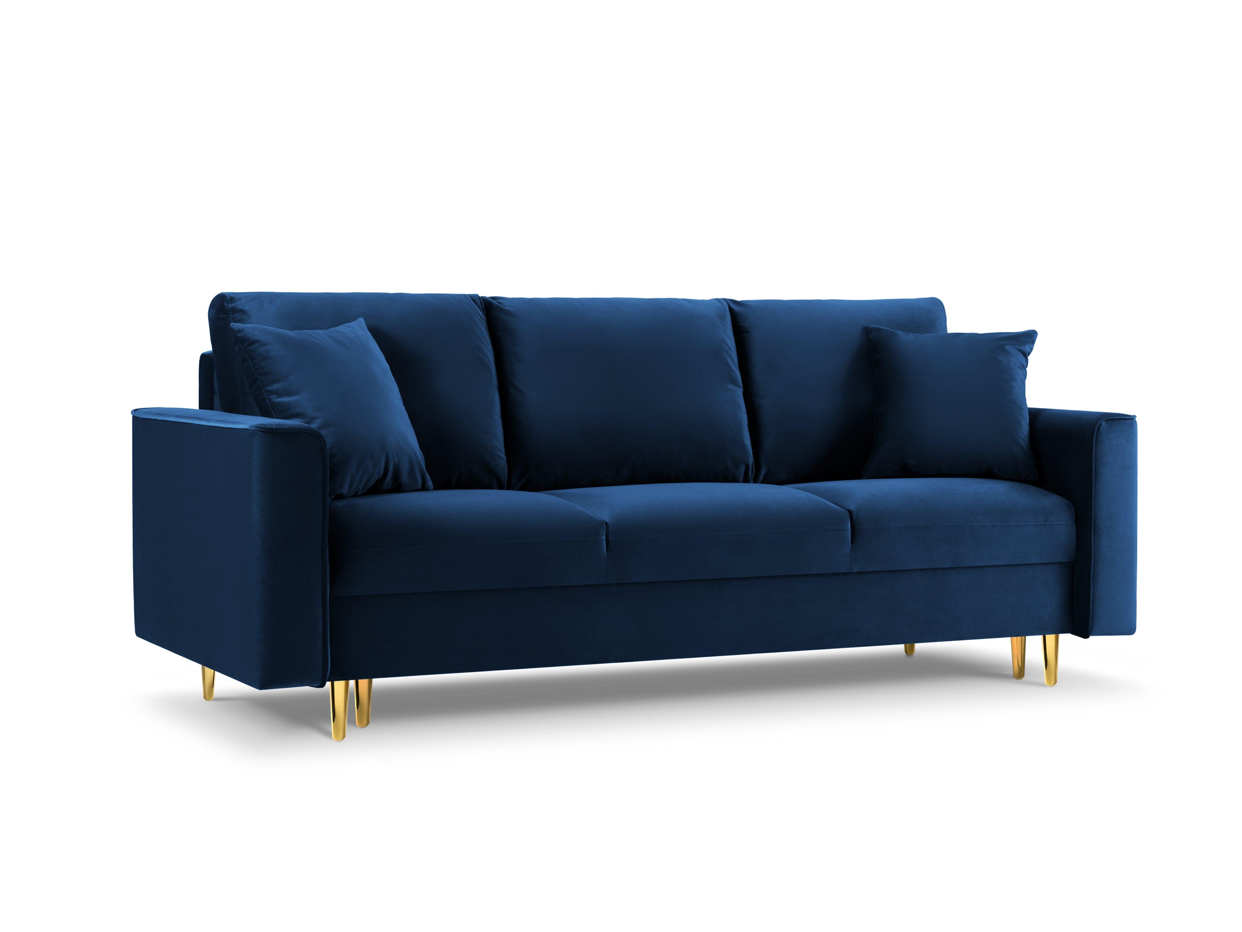 Sofa aksamitna z funkcją spania CARTADERA błękit królewski ze złotą podstawą Mazzini Sofas Eye on Design