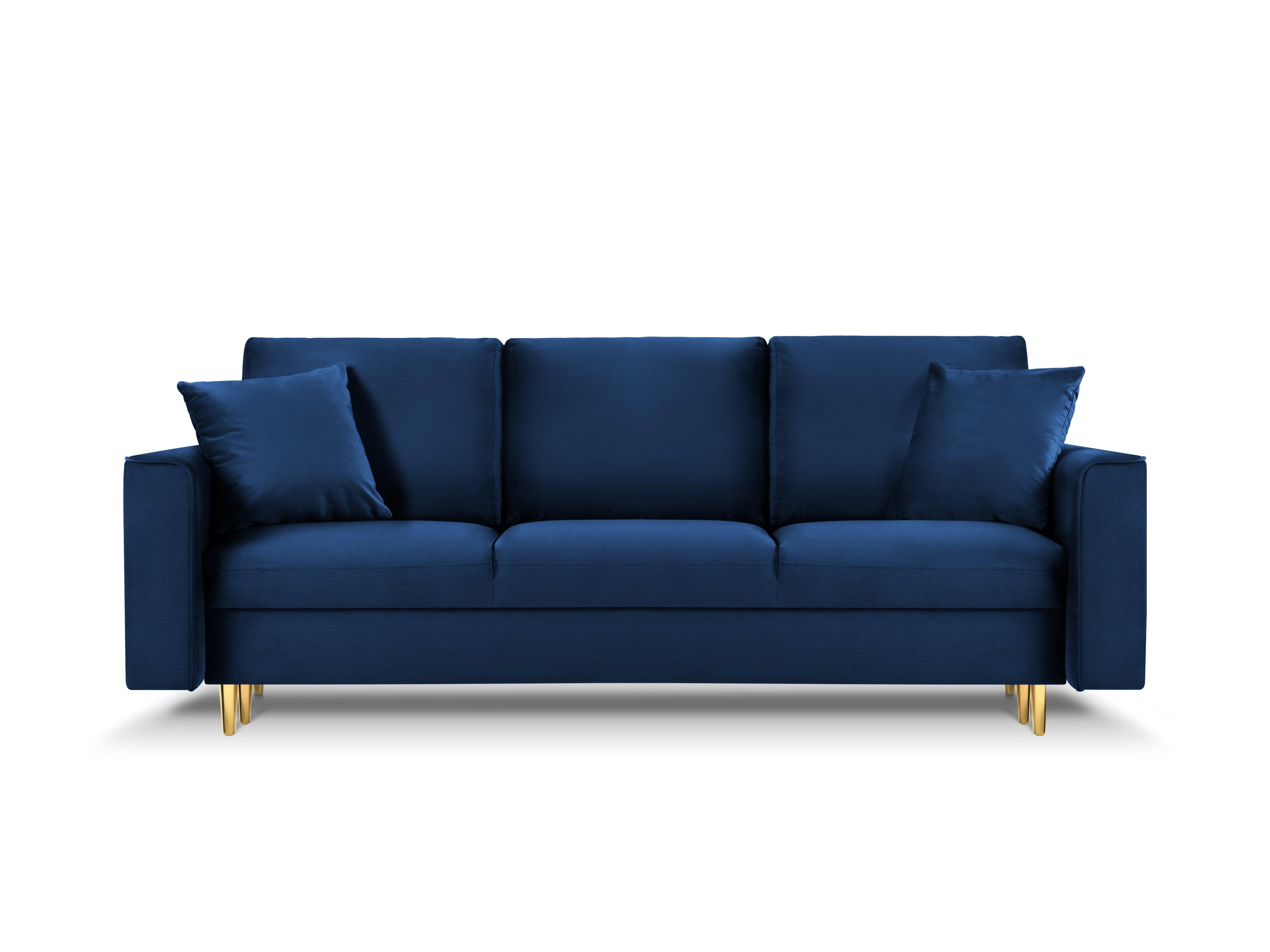 Sofa aksamitna z funkcją spania CARTADERA błękit królewski ze złotą podstawą Mazzini Sofas Eye on Design