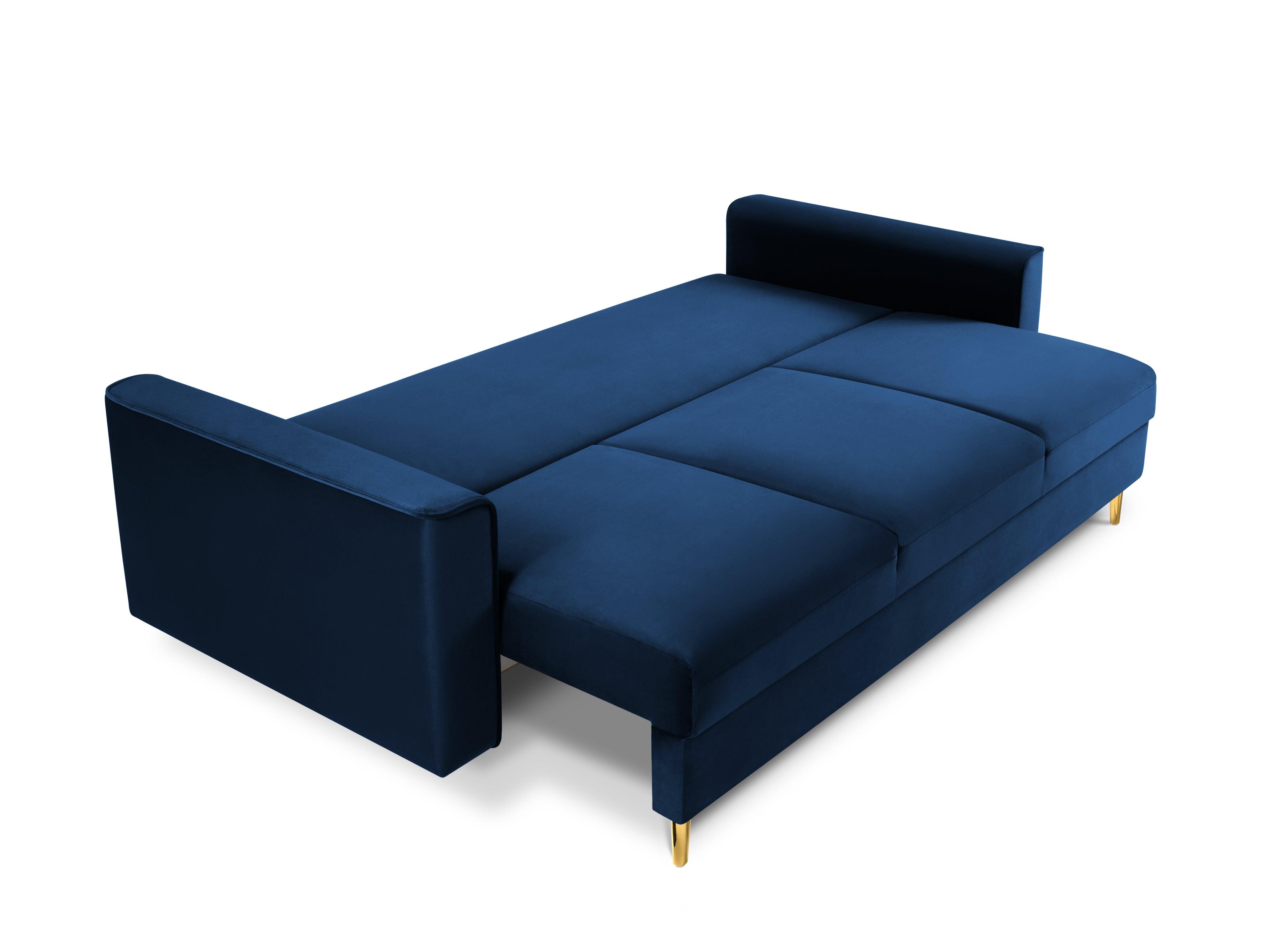 Sofa aksamitna z funkcją spania CARTADERA błękit królewski ze złotą podstawą Mazzini Sofas Eye on Design