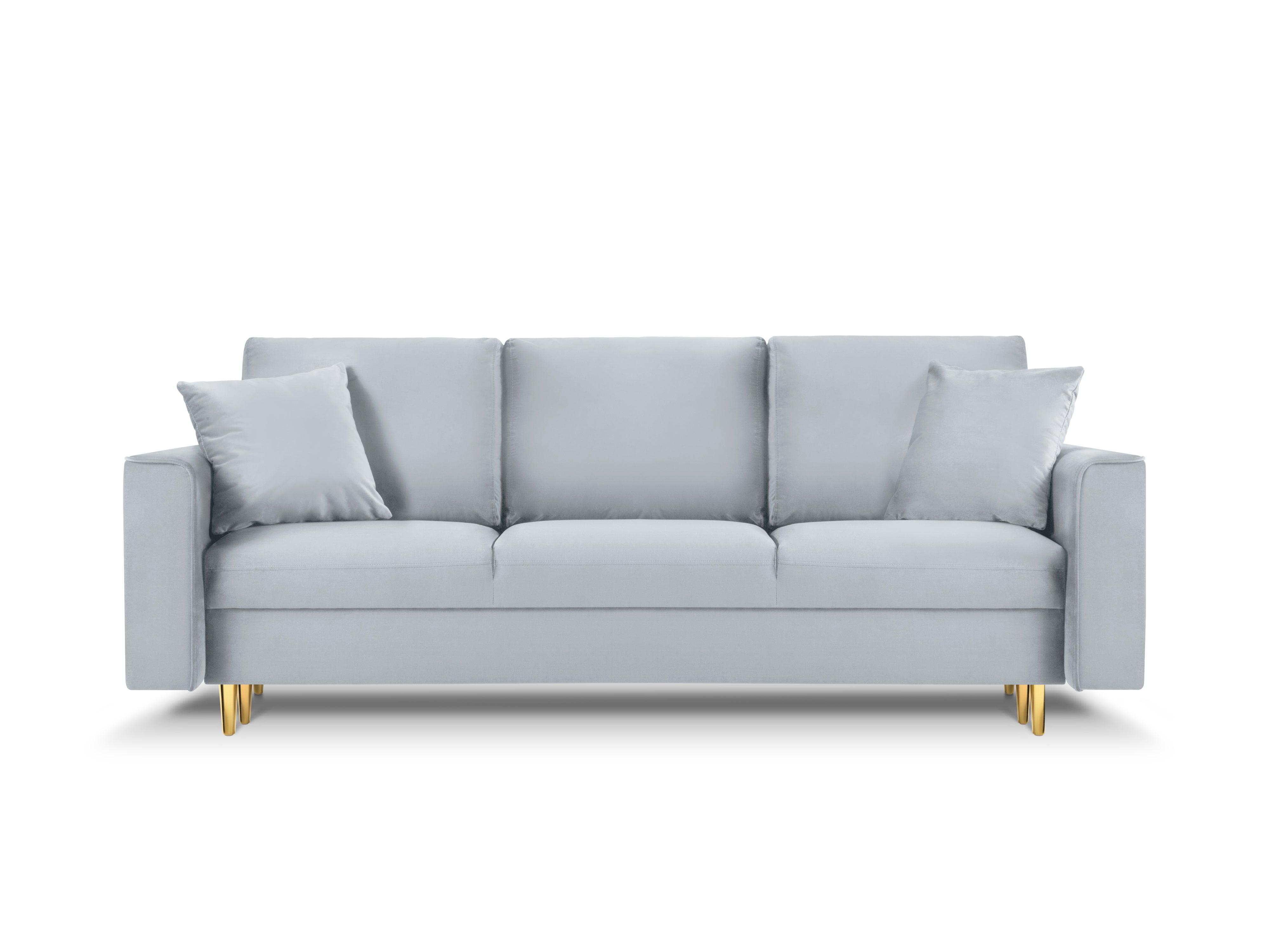 Sofa aksamitna z funkcją spania CARTADERA błękitny ze złotą podstawą Mazzini Sofas Eye on Design