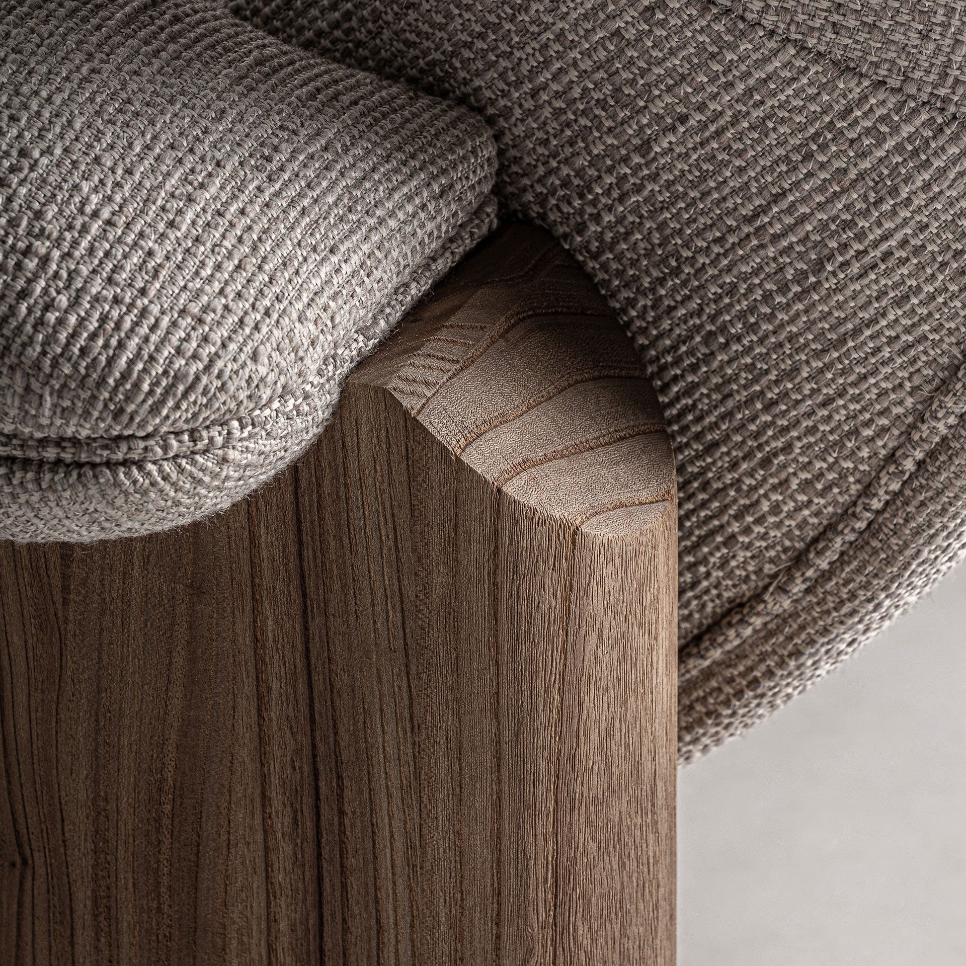 Jacquard Beige Sofa with Cushions and Wooden Base