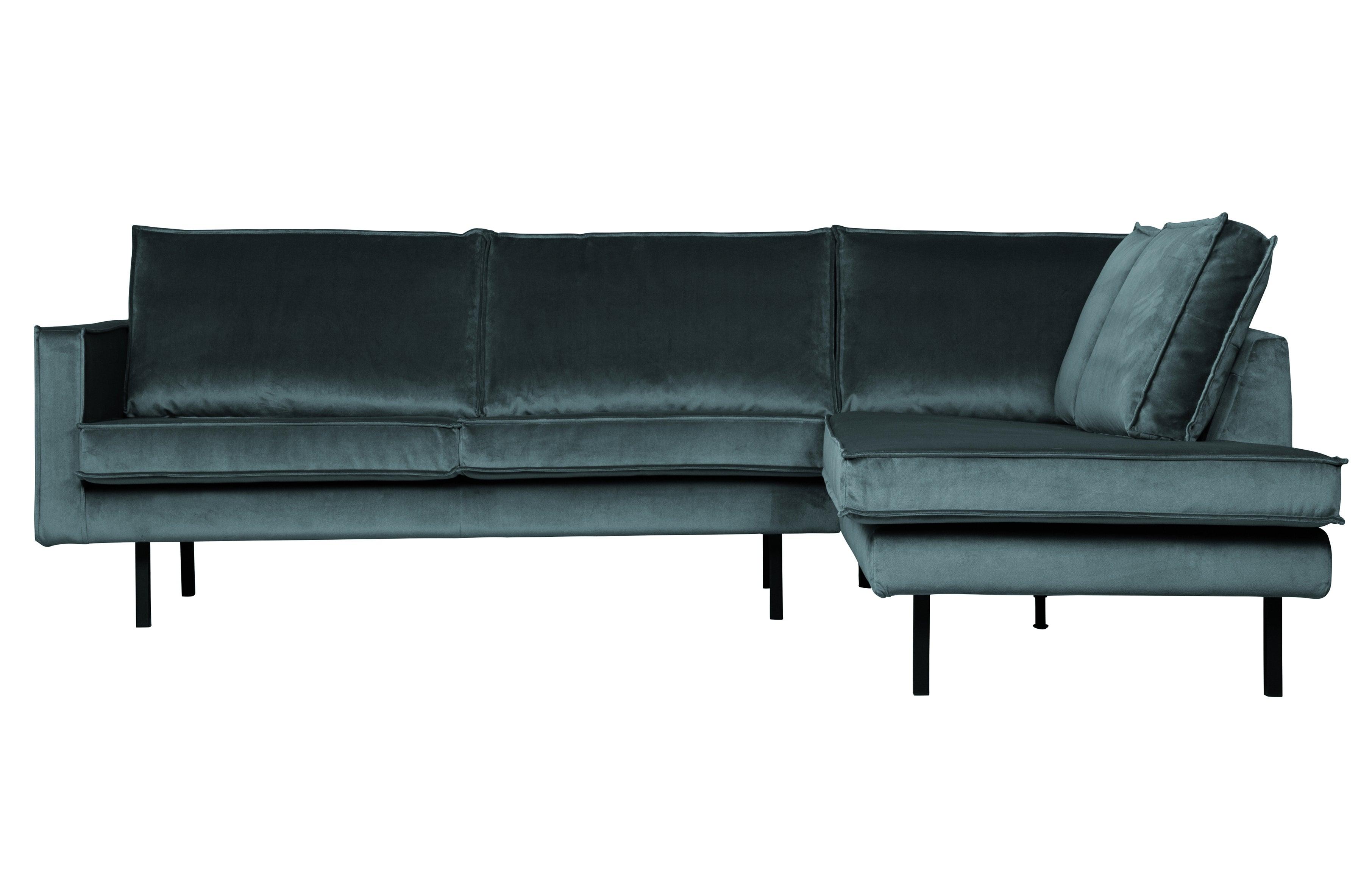 Sofa narożna aksamitna prawostronna RODEO morski Be Pure Eye on Design
