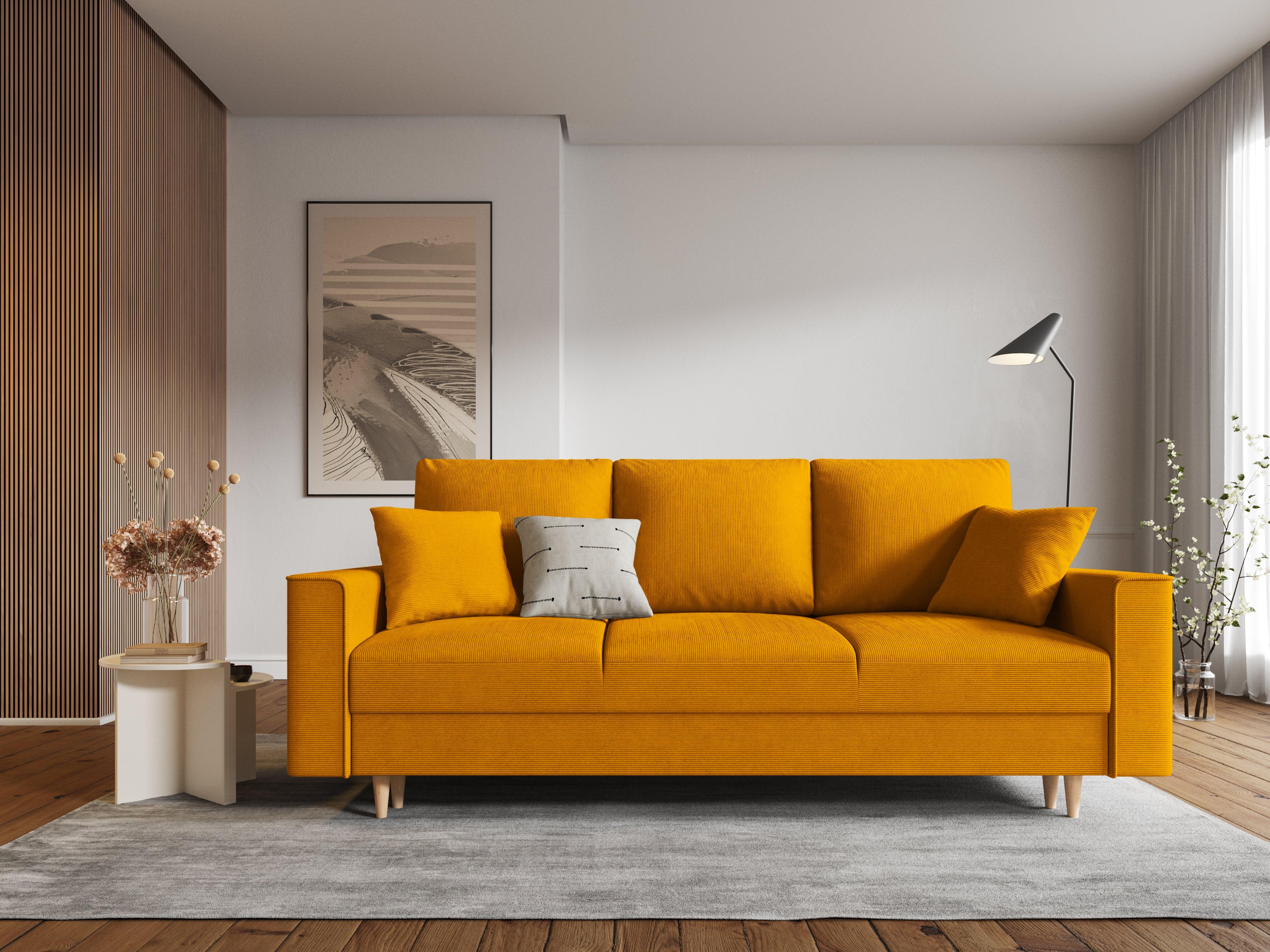Sofa sztruksowa z funkcją spania CARTADERA musztardowy Mazzini Sofas Eye on Design