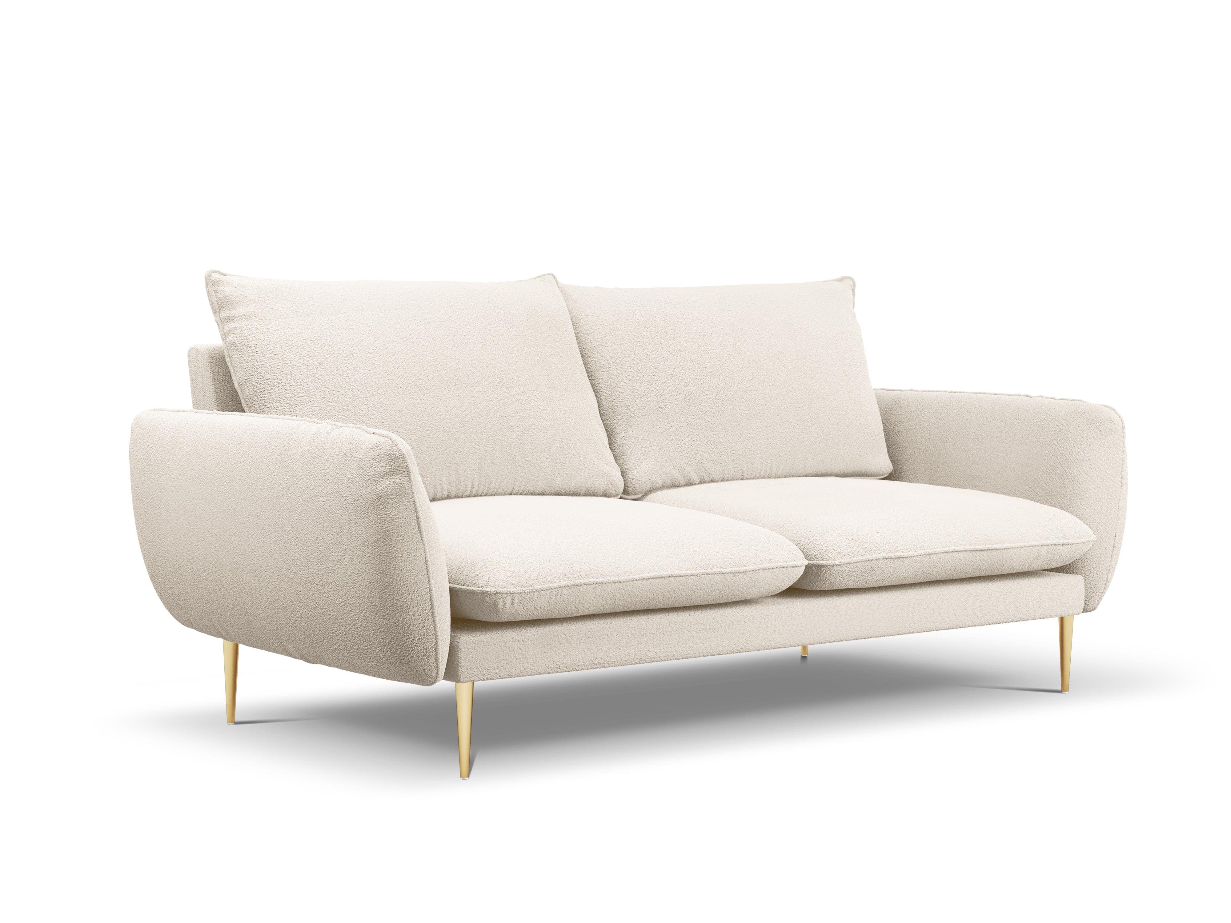 Sofa w tkaninie boucle 3-osobowa VIENNA beżowy ze złotą podstawą Cosmopolitan Design Eye on Design