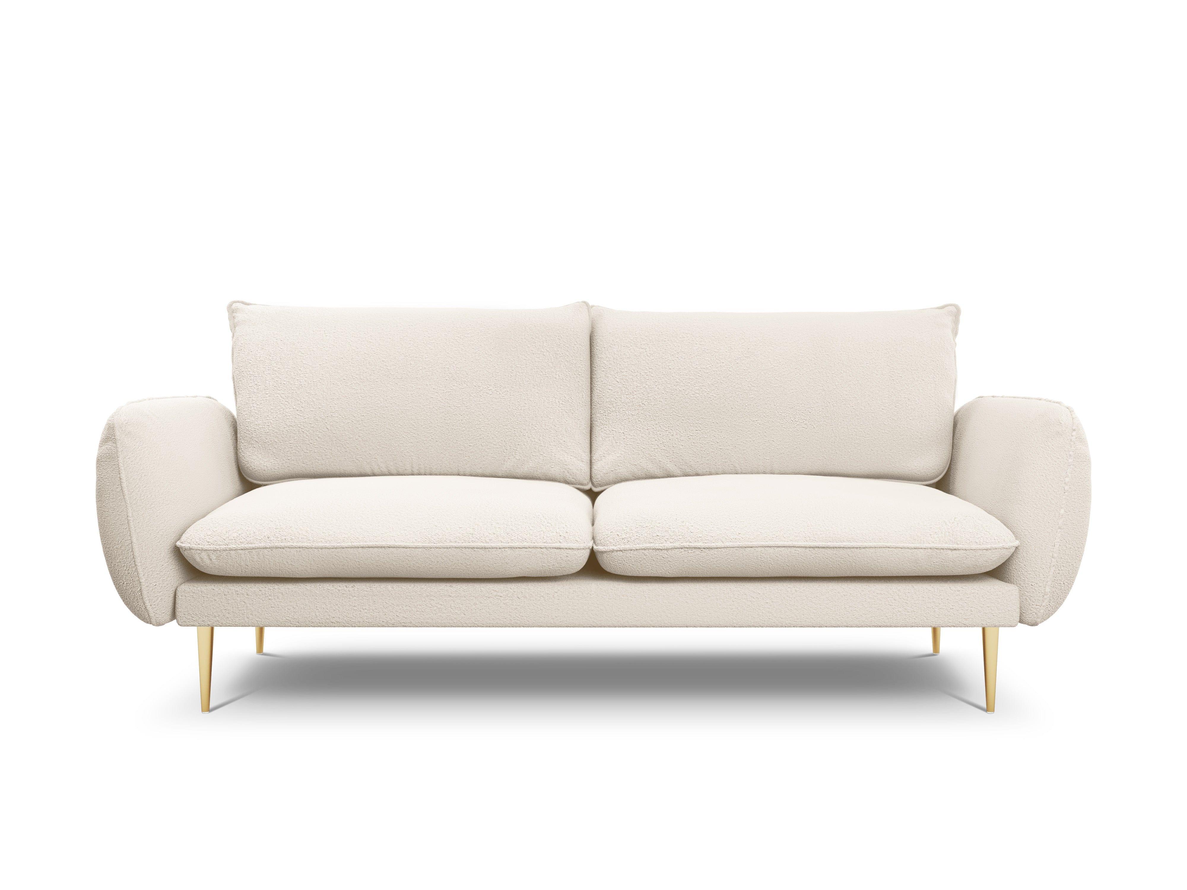 Sofa w tkaninie boucle 3-osobowa VIENNA beżowy ze złotą podstawą Cosmopolitan Design Eye on Design