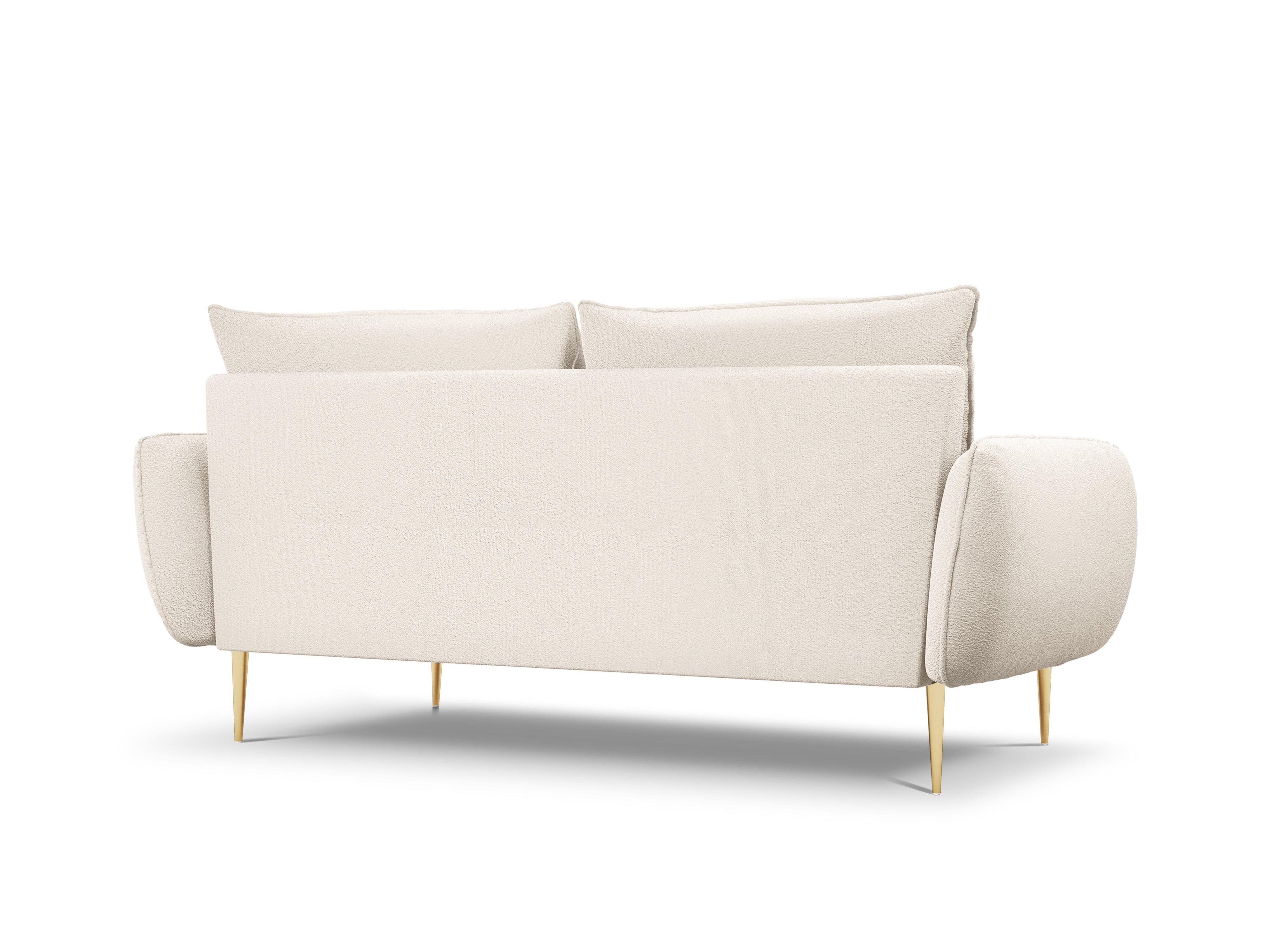Sofa w tkaninie boucle 3-osobowa VIENNA beżowy ze złotą podstawą Cosmopolitan Design Eye on Design