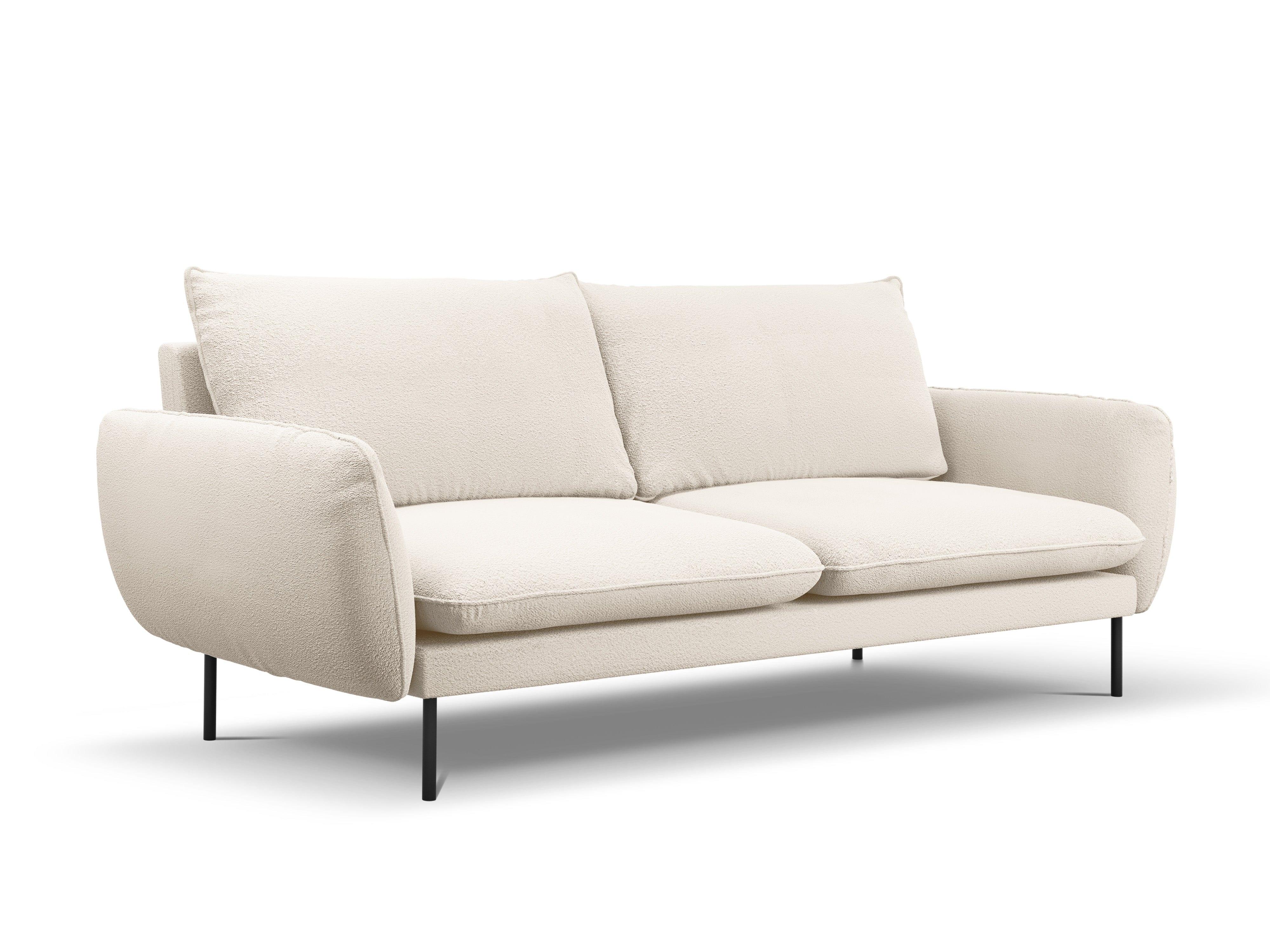 Sofa w tkaninie boucle 4-osobowa VIENNA beżowy z czarną podstawą Cosmopolitan Design Eye on Design