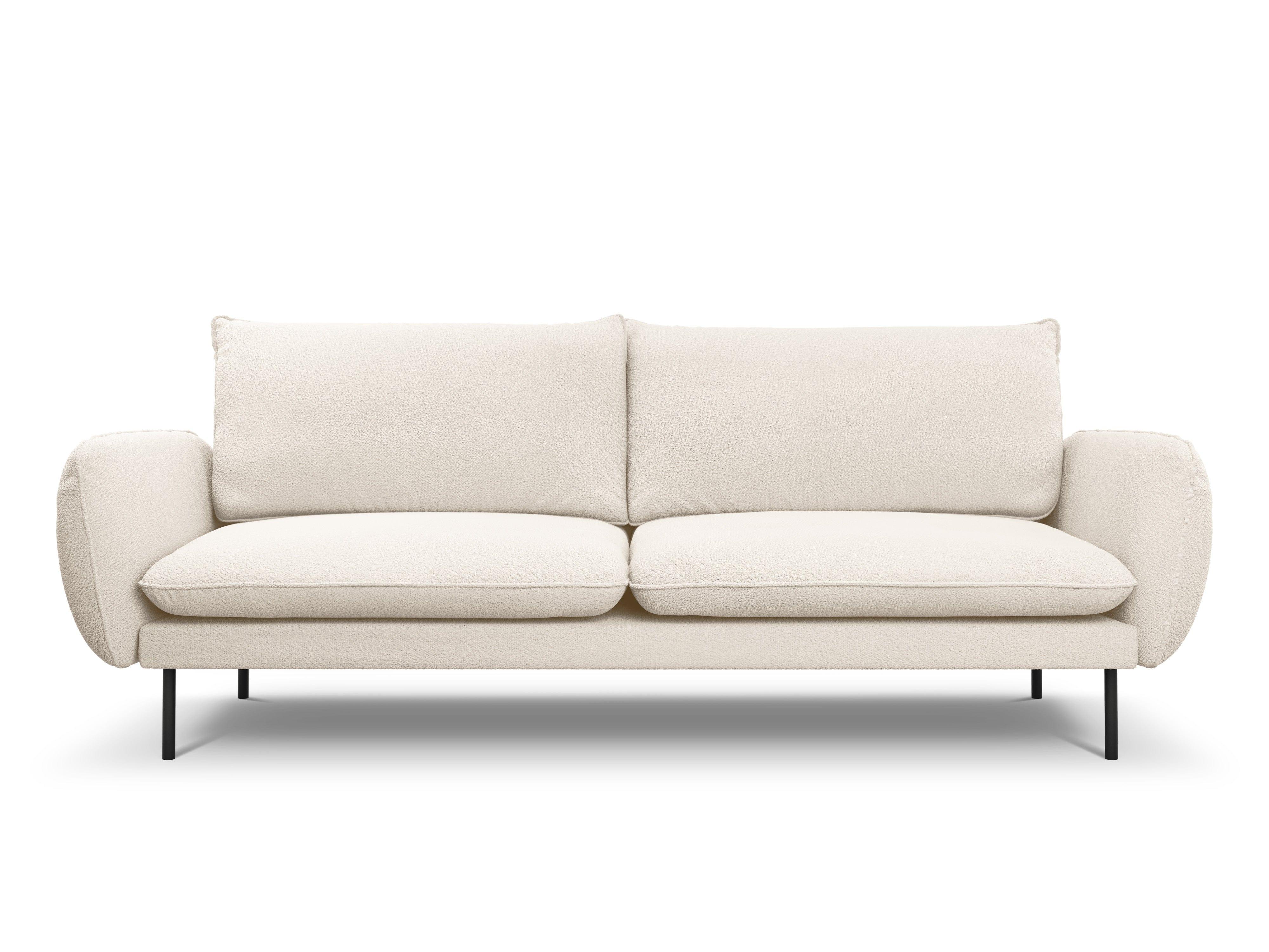 Sofa w tkaninie boucle 4-osobowa VIENNA beżowy z czarną podstawą Cosmopolitan Design Eye on Design