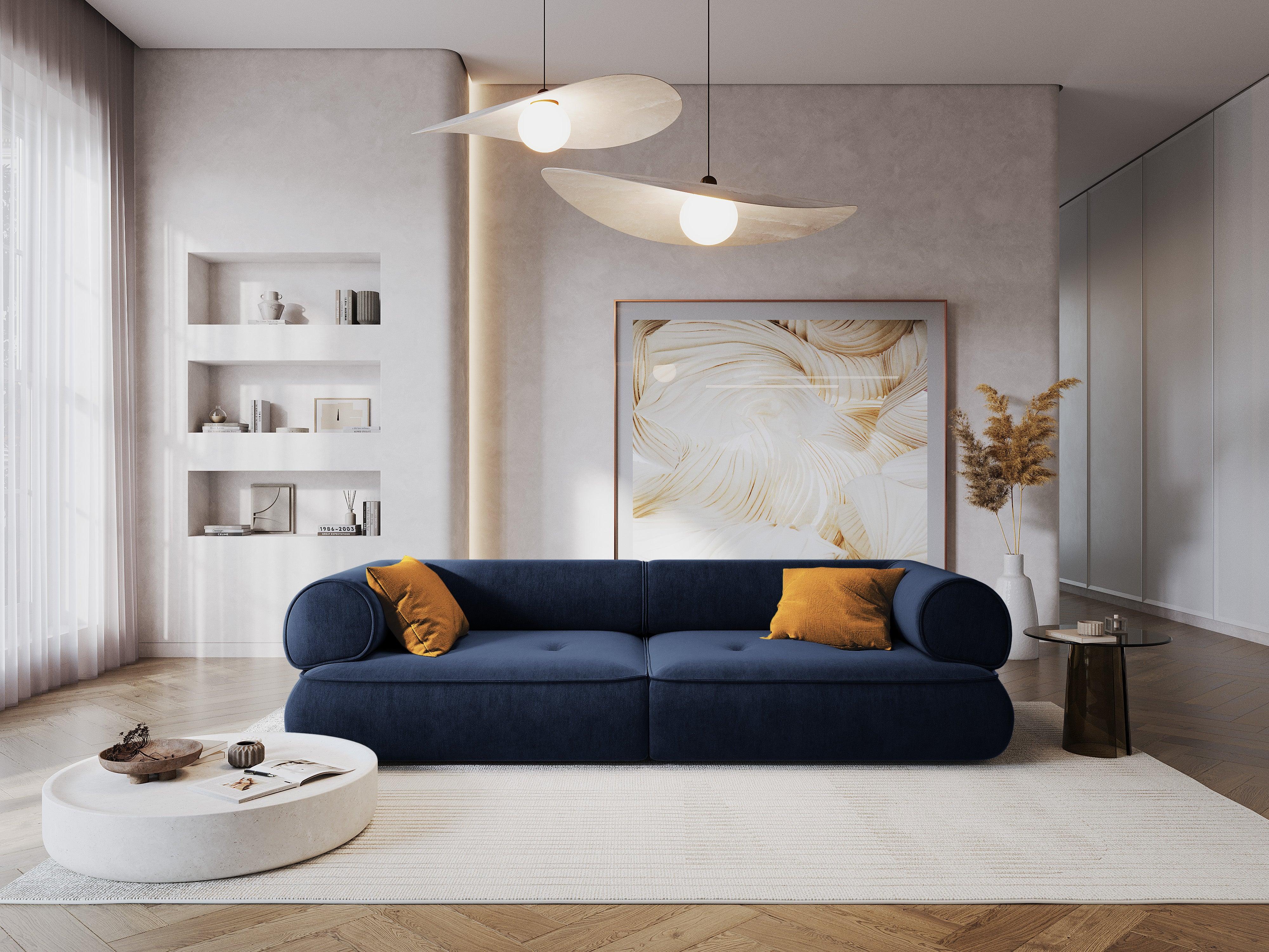 Sofa w tkaninie szenilowej 3-osobowa LILY ciemnoniebieski Maison Heritage Eye on Design